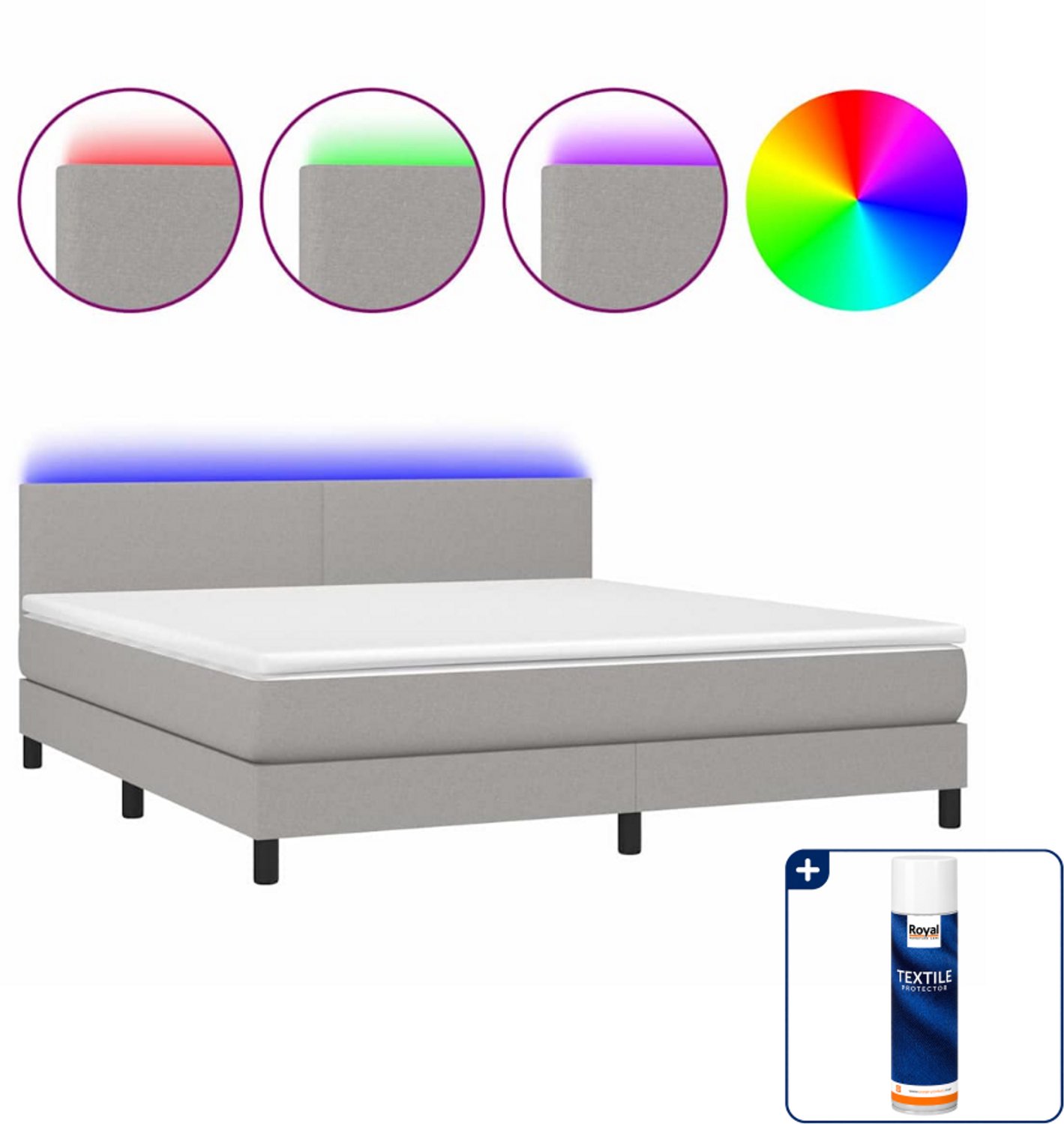 vidaXL Boxspring Queensize - 160 x 200 cm - lichtgrijs - Inclusief textielbeschermer 500 ml