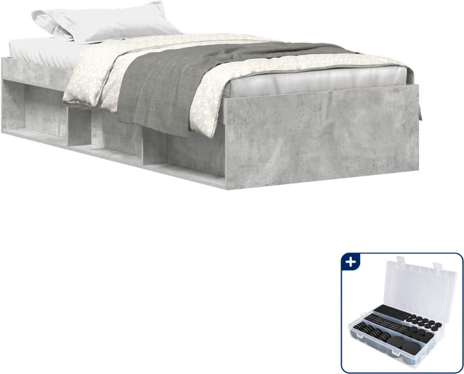 vidaXL bedframe - 100 x 200 cm - betongrijs - Inclusief antikrasvilt 177-delig Bruin