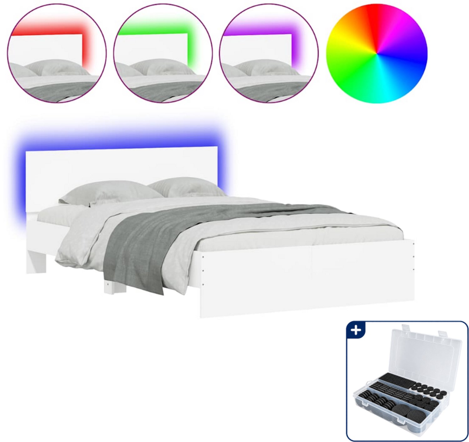 vidaXL bedframe - 140 x 190 cm - bewerkt hout - wit - Inclusief antikrasvilt 177-delig