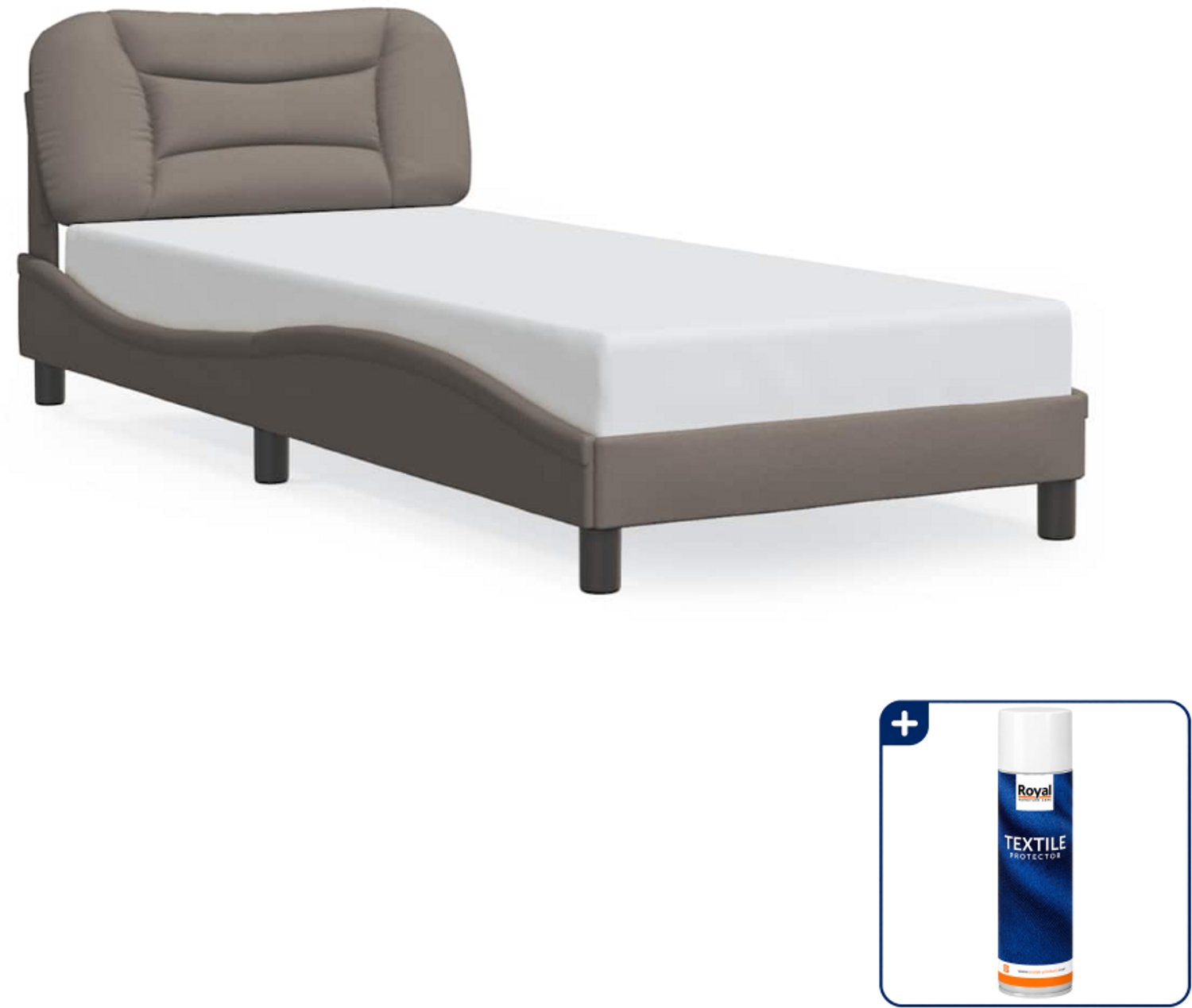 vidaXL Hvar bedframe 90 x 190 cm - taupe - Inclusief textielbeschermer 500 ml Wit