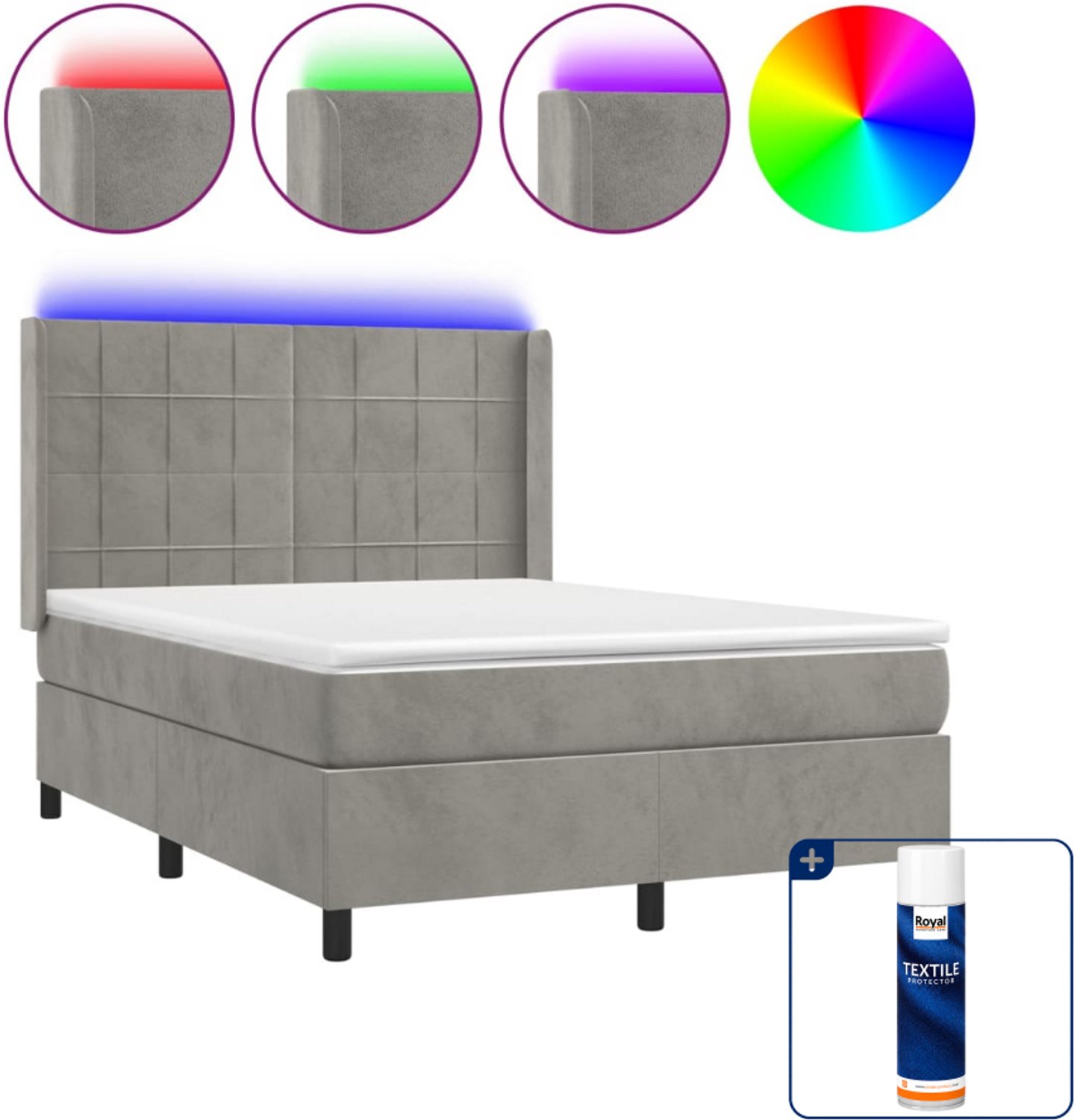 vidaXL boxspring met matras en LED - Small double - lichtgrijs - Inclusief textielbeschermer 500 ml