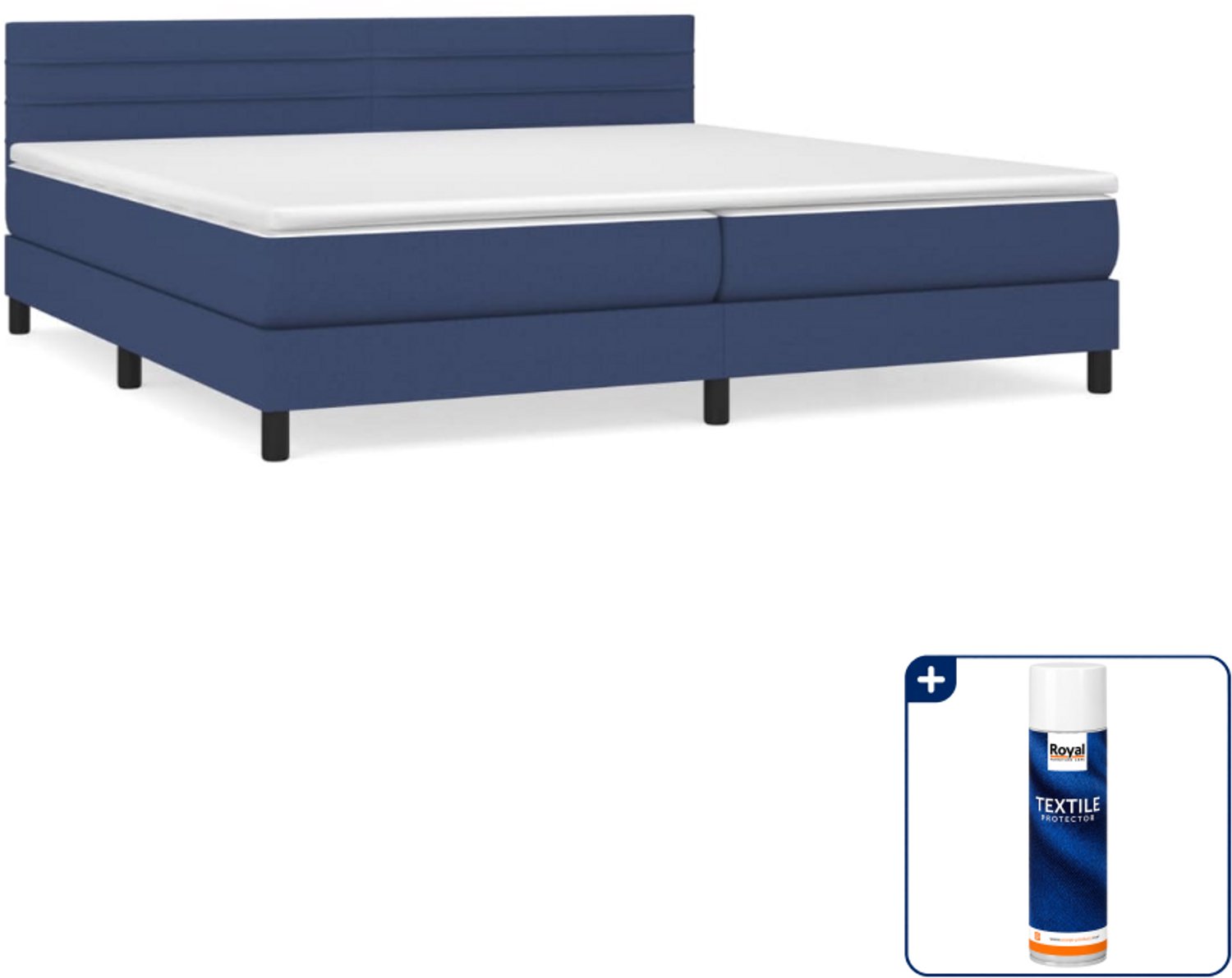 vidaXL boxspring met matras - Super kingsize - 200 x 200 cm - blauw - Inclusief textielbeschermer 500 ml