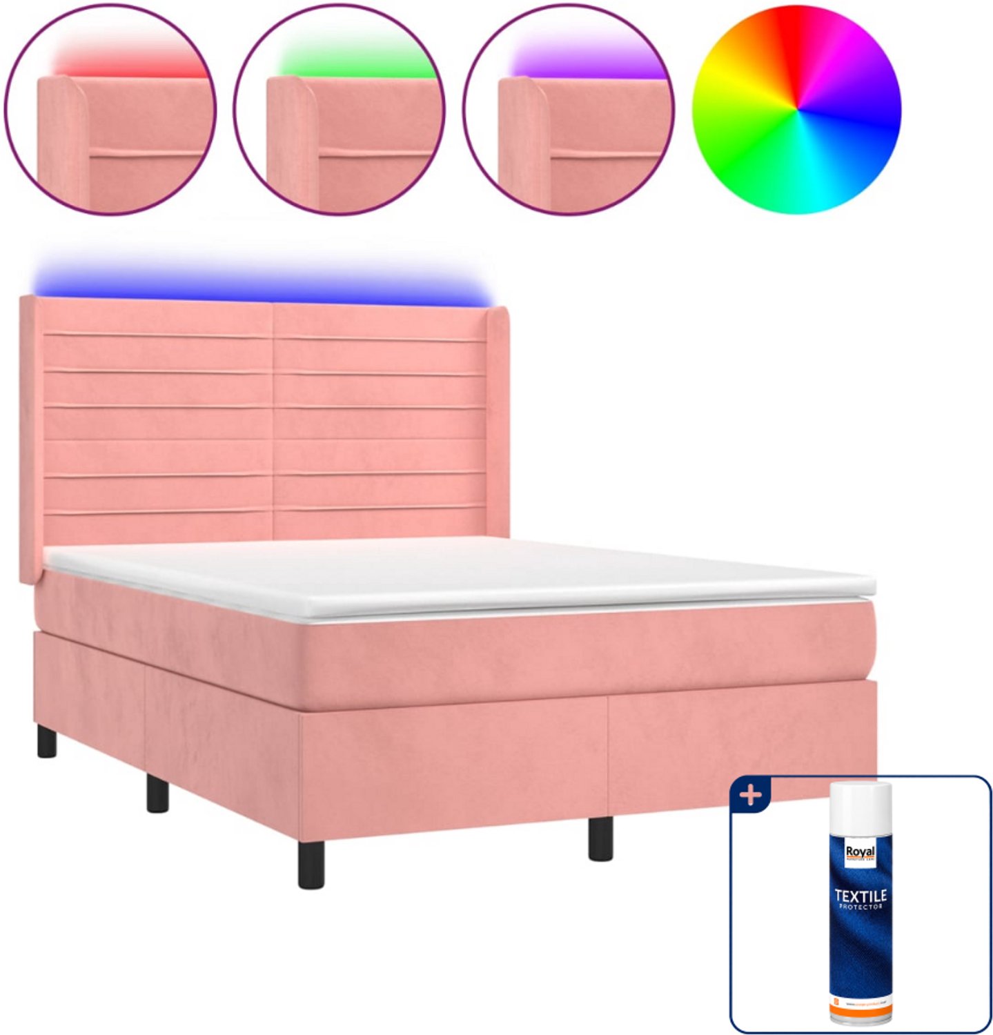vidaXL Boxspring Small double - 140 x 200 cm - fluweel - roze - Inclusief textielbeschermer 500 ml