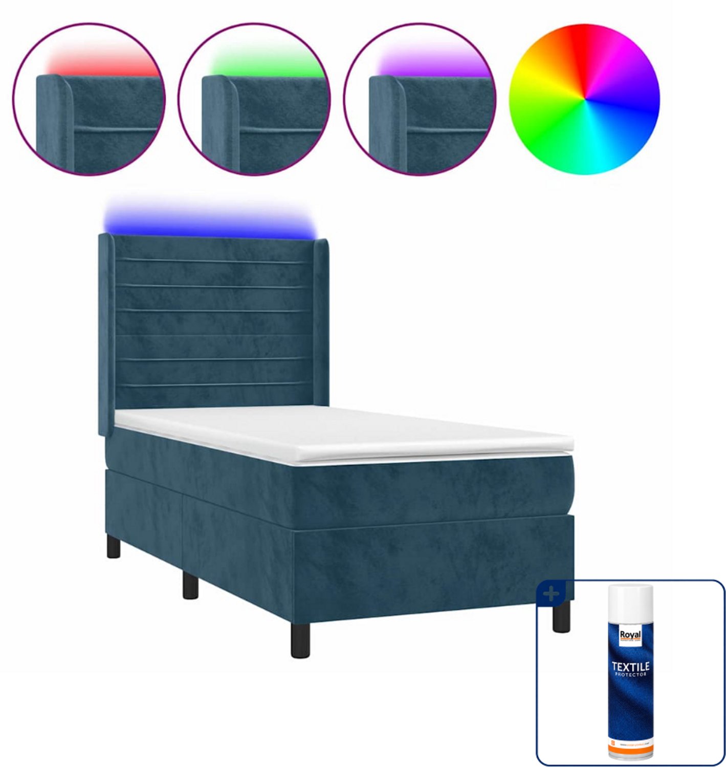 vidaXL boxspring met matras en LED - 100 x 200 cm - donkerblauw - Inclusief textielbeschermer 500 ml