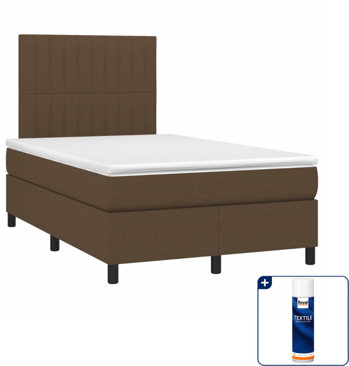 vidaXL boxspring met matras - 120 x 190 cm - stof - donkerbruin - Inclusief textielbeschermer 500 ml