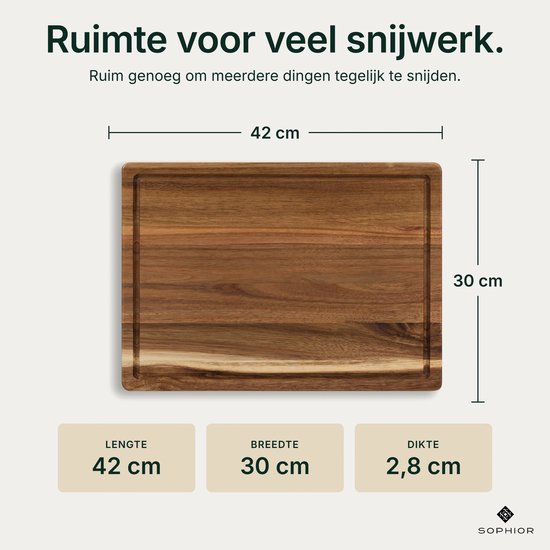 SOPHIOR Houten Snijplankenset Acacia - 35x25 en 42x30 cm - Met Sapgeul en Handvaten — cadeau in Kookcadeaus - foto 2