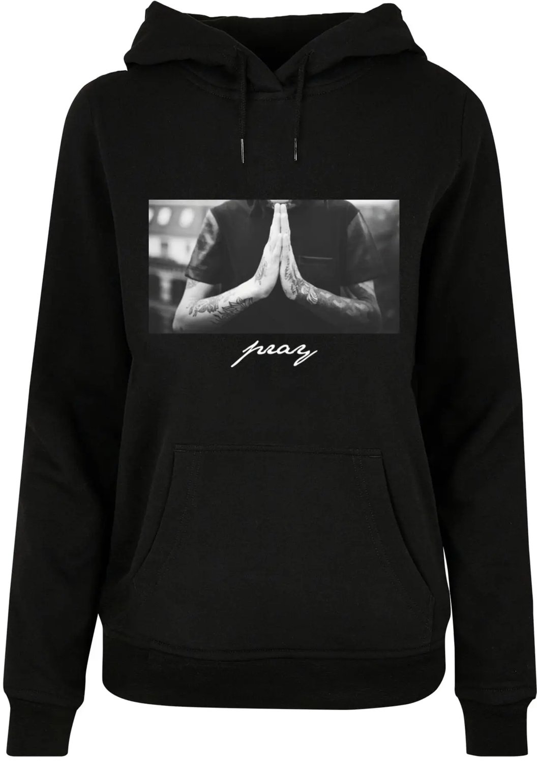 Dames Hoodie Mister Tee Pray New Basic Zwart