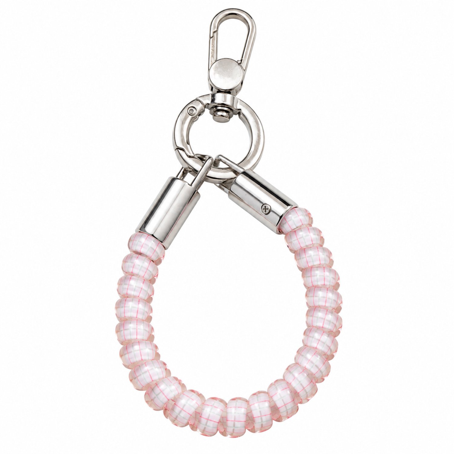 telefoonkoord roze - Kort PVC-spiraalkoord van 11,5 cm met karabijnhaak en ronde ring, voor sleutels of tas