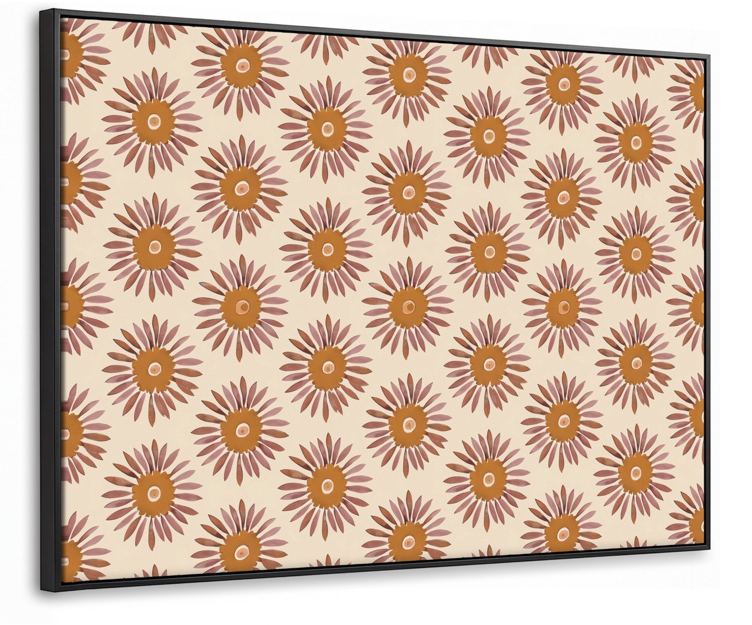 Canvas Schilderij met Baklijst 80x60cm - Patroon - Retro - Bruin - Muurdecoratie woonkamer - Slaapkamer decoratie - Kamer accessoires - Schilderijen op canvas met lijst