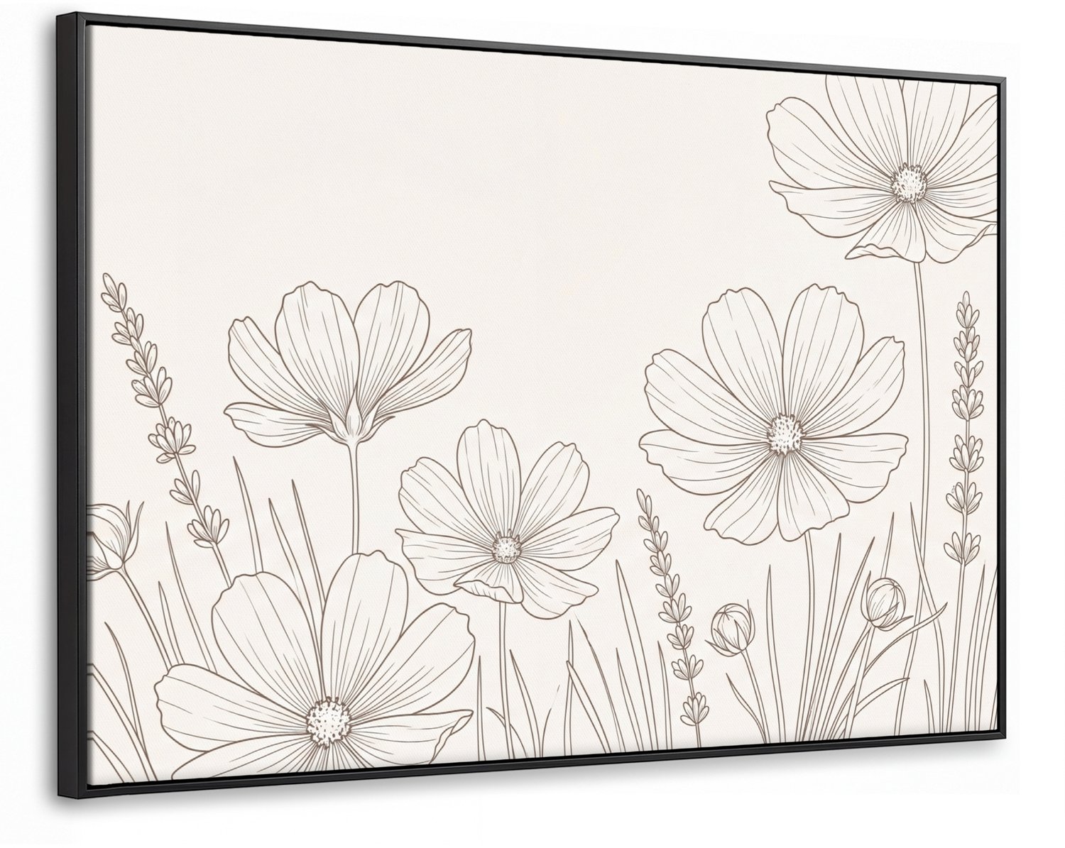 Canvas Schilderij met Baklijst XXL Canvas Schilderij met Baklijst 120x80cm - Minimalistisch - Modern - Bloemen - Beige - Muurdecoratie woonkamer - Slaapkamer decoratie - Kamer accessoires - Schilderijen op canvas met lijst groot