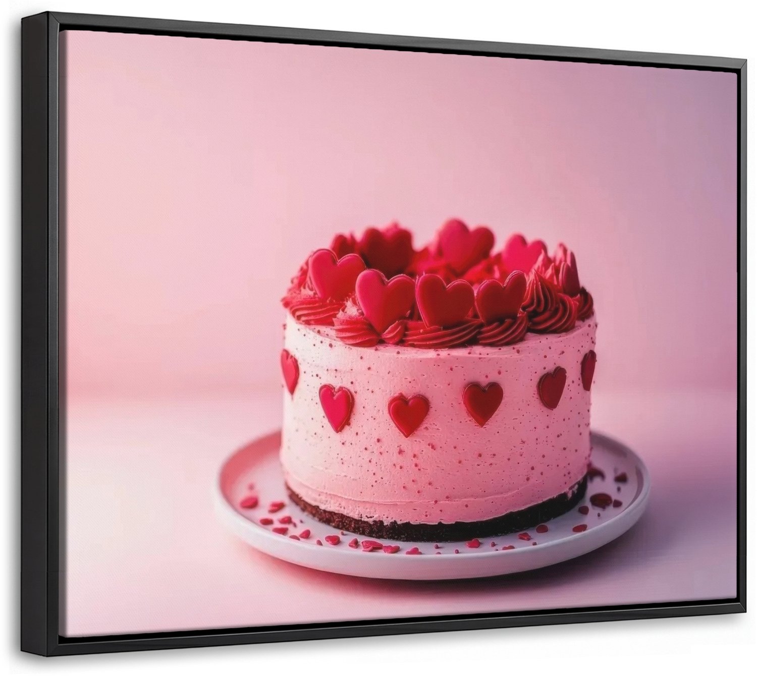 Canvas Schilderij met Baklijst 40x30cm - Taart - Hart - Roze - Muurdecoratie woonkamer - Slaapkamer decoratie - Kamer accessoires - Schilderijen op canvas met lijst