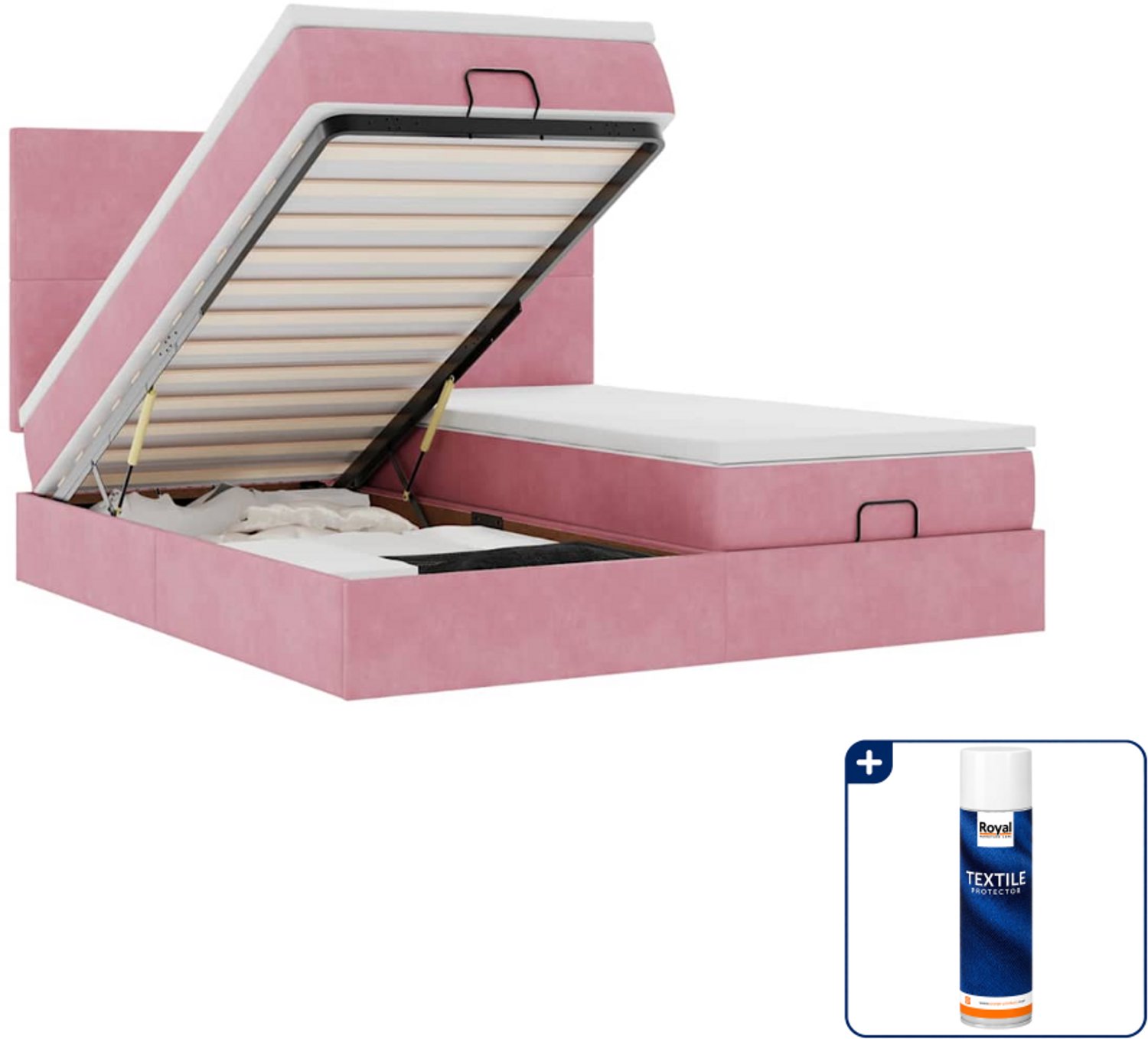 vidaXL Queensize ottoman bed met matrassen - 160 x 200 cm - roze - Inclusief textielbeschermer 500 ml Bruin