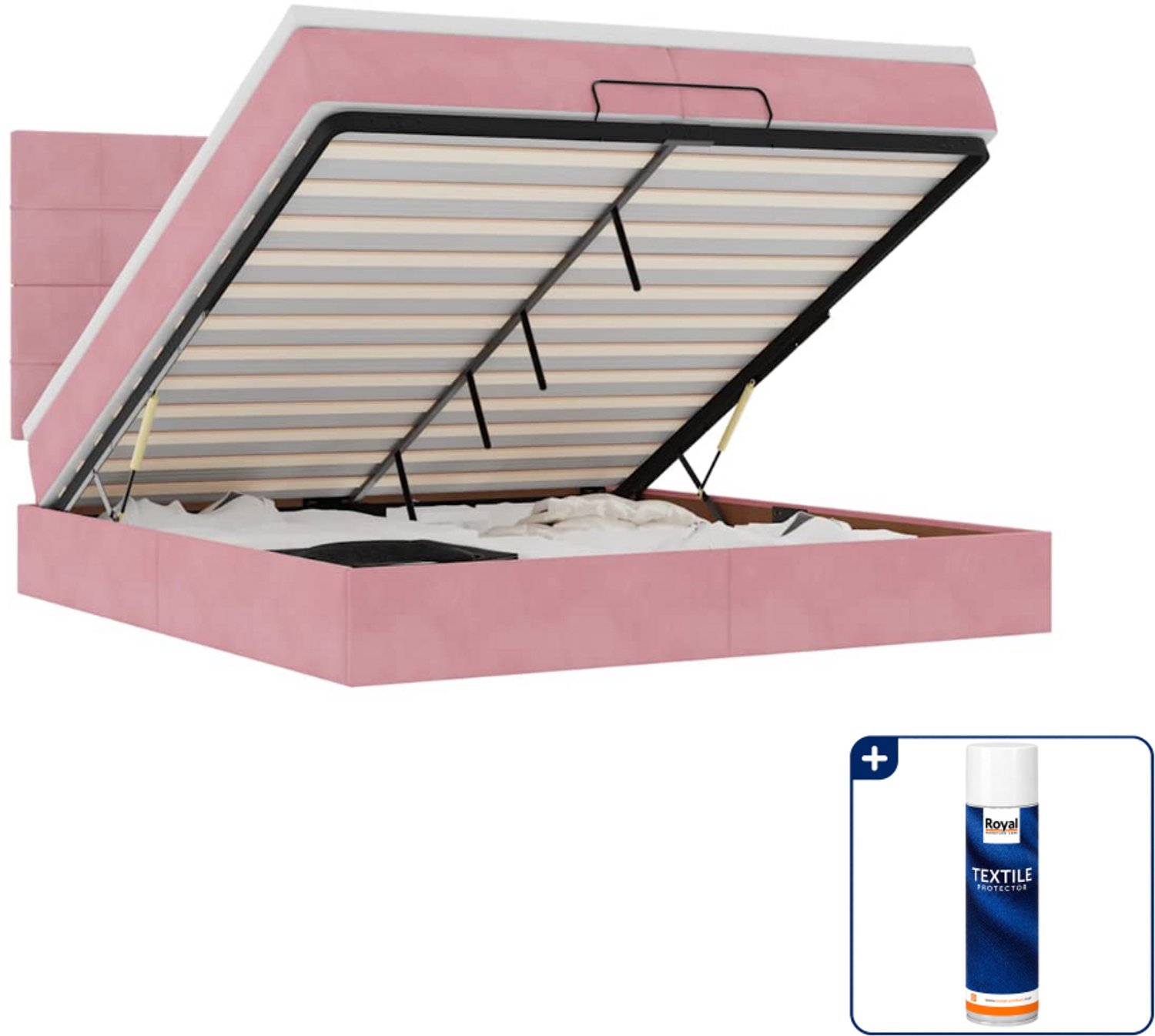 vidaXL ottoman bed - super kingsize - 200 x 200 cm - fluweel - roze - Inclusief textielbeschermer 500 ml Zwart