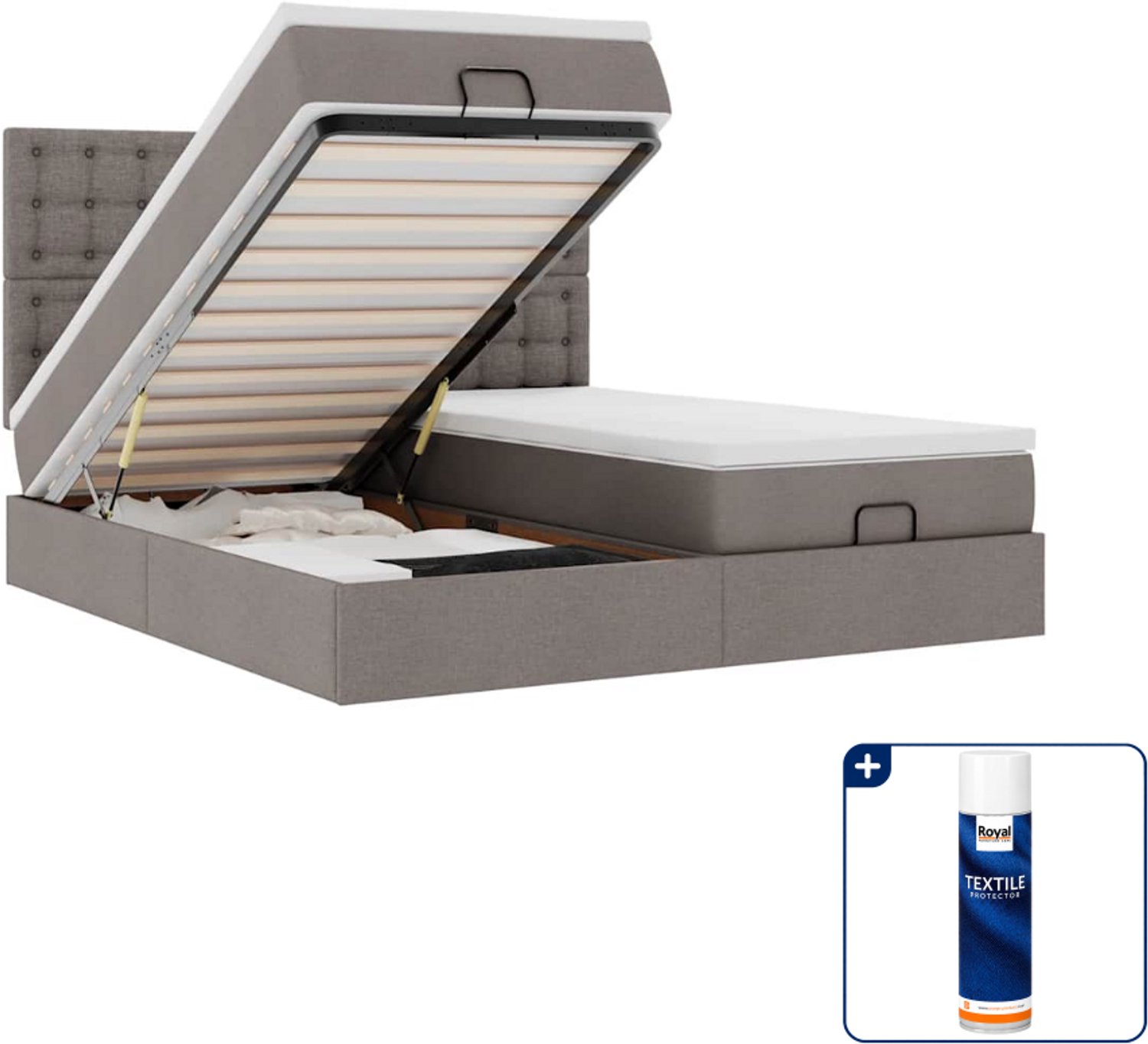 vidaXL Ottoman bed Kingsize - 180 x 200 cm - stof - taupe - Inclusief textielbeschermer 500 ml Grijs