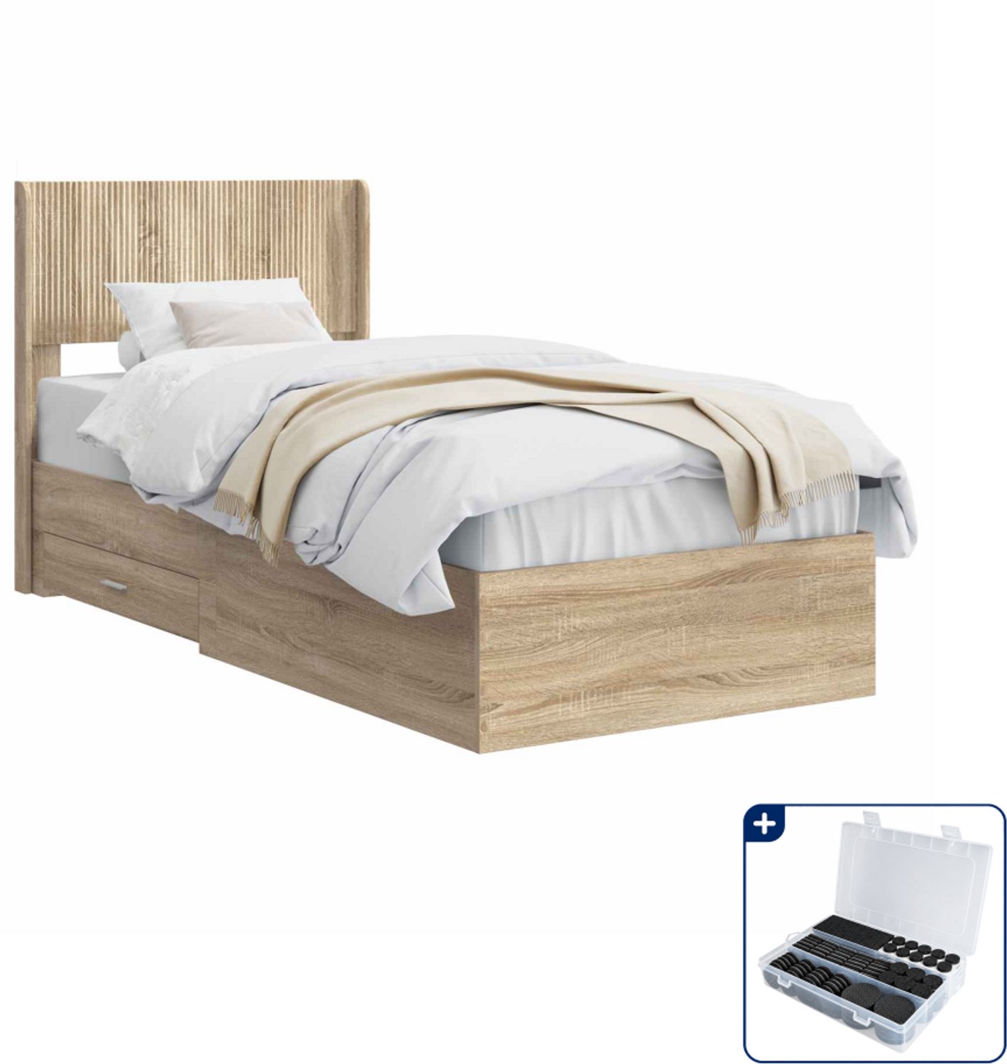 vidaXL bedframe met opbergruimte - 203 x 105 x 100 cm - bewerkt hout - Inclusief antikrasvilt 177-delig Bruin