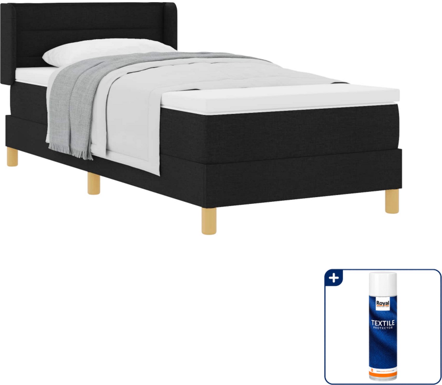 vidaXL boxspringbed met matras - 90 x 190 cm - stof - zwart - Inclusief textielbeschermer 500 ml