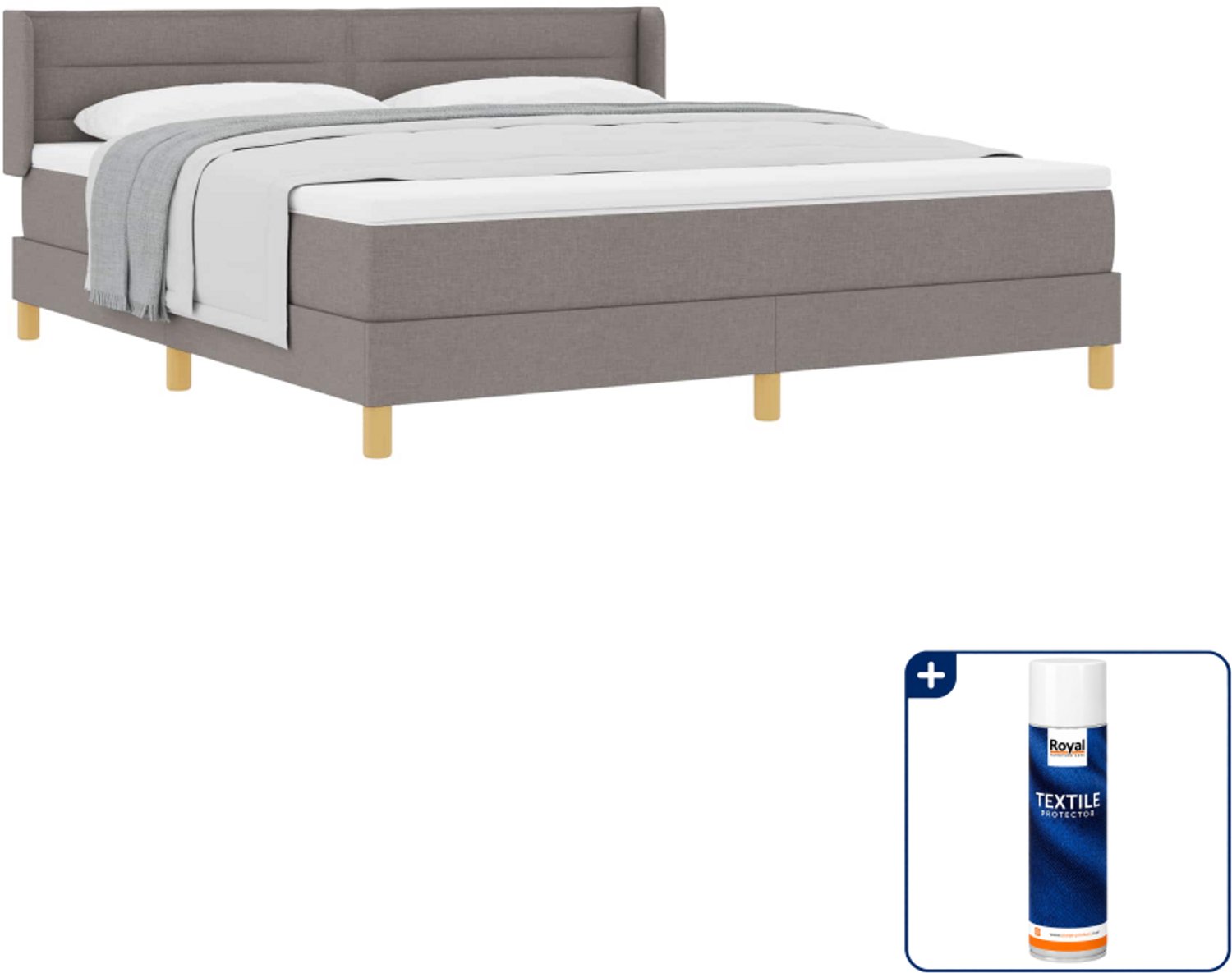 vidaXL Kingsize boxspringbed - 180 x 200 cm - taupe - Inclusief textielbeschermer 500 ml