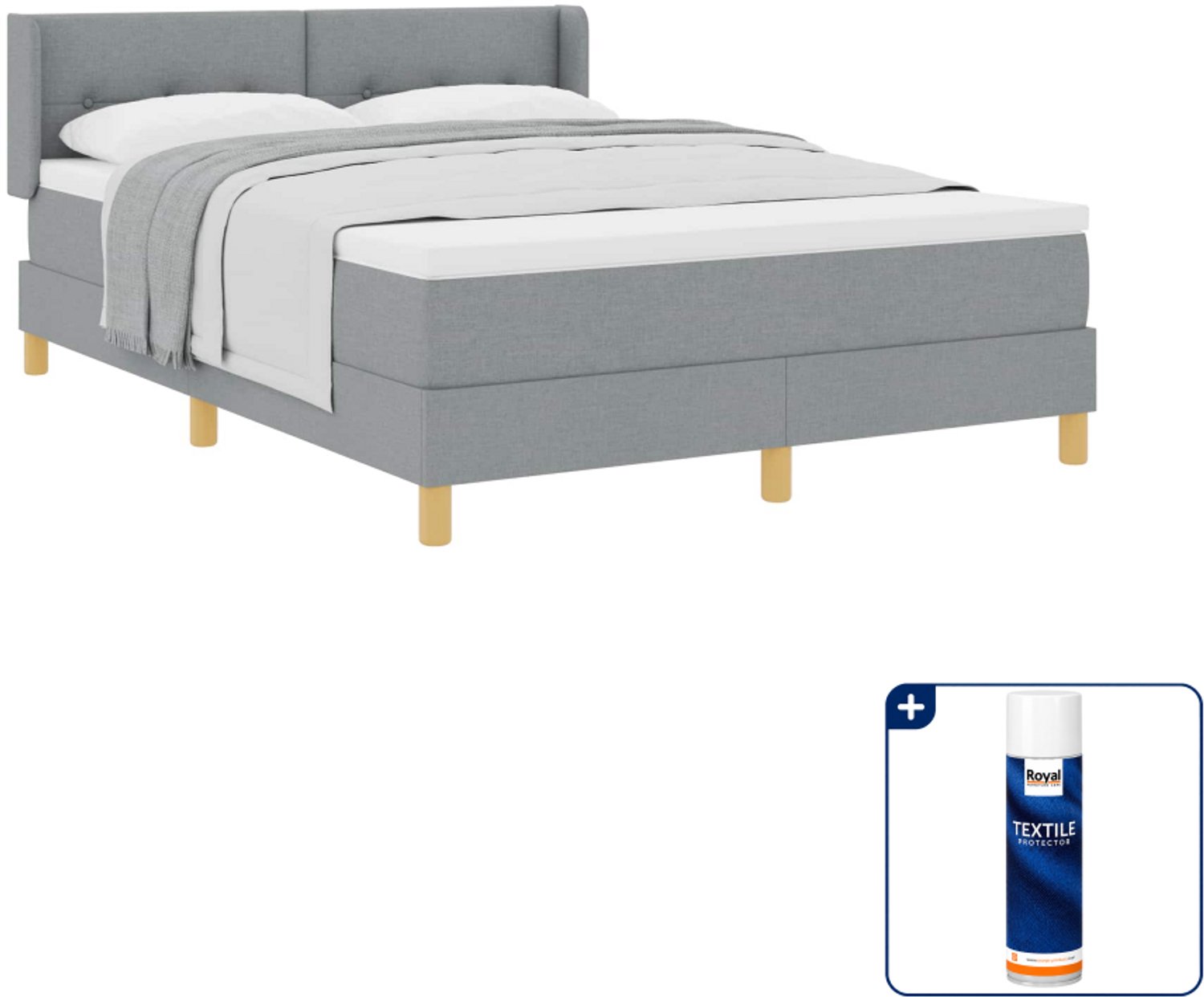 vidaXL boxspringbed - 140 x 190 cm - lichtgrijs - Inclusief textielbeschermer 500 ml
