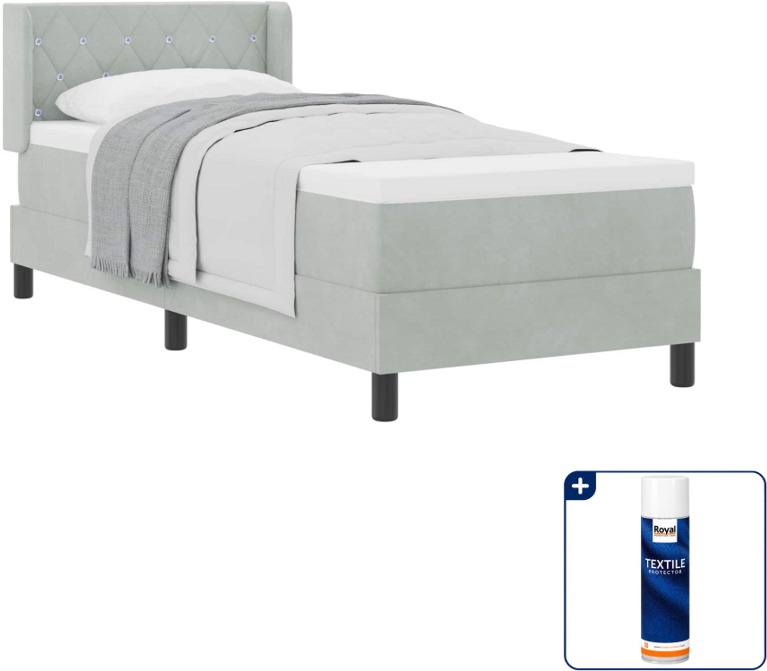 vidaXL boxspringbed - 200 x 80 cm - lichtgrijs - Inclusief textielbeschermer 500 ml