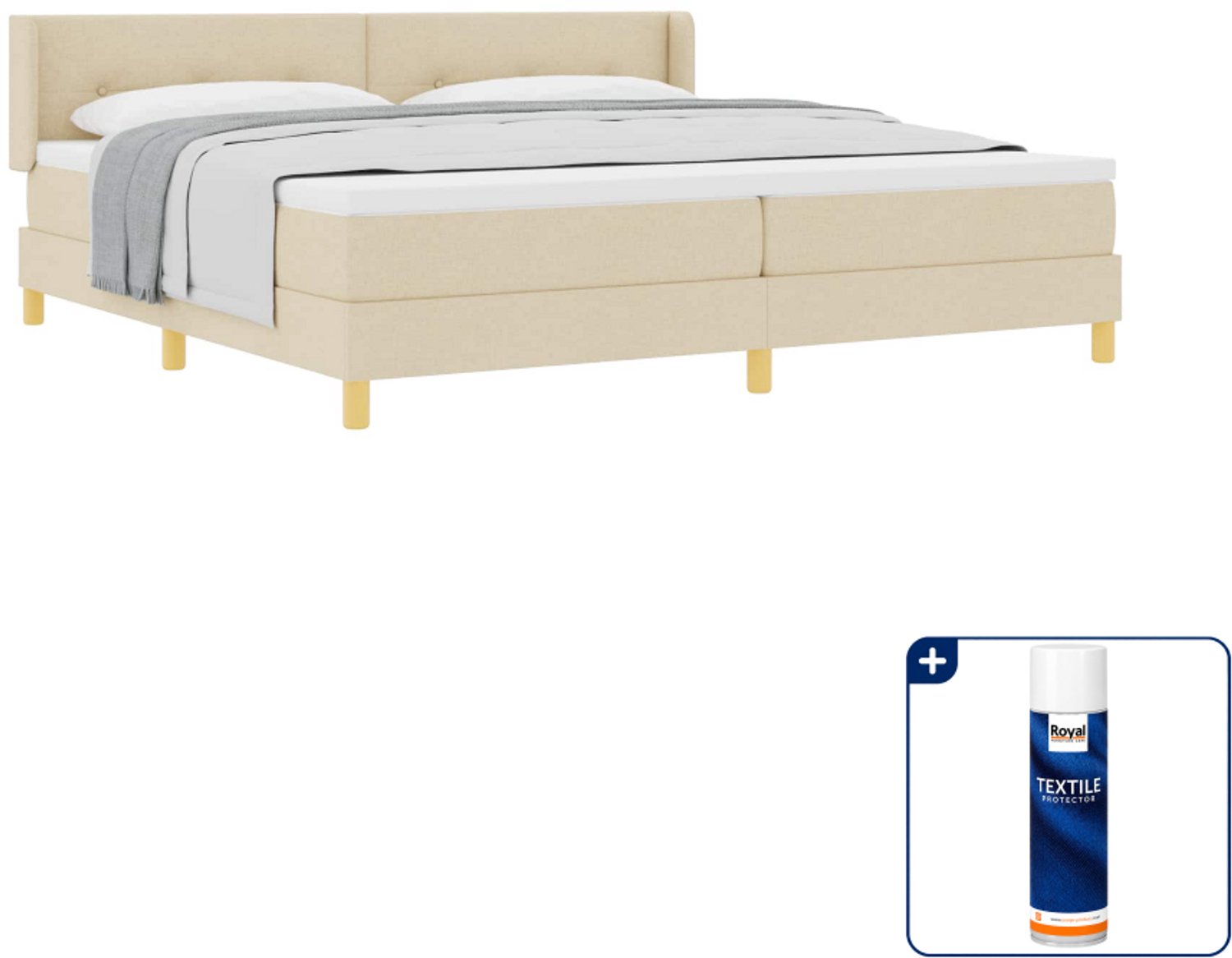 vidaXL boxspringbed - 200 x 200 cm - crème - Inclusief textielbeschermer 500 ml