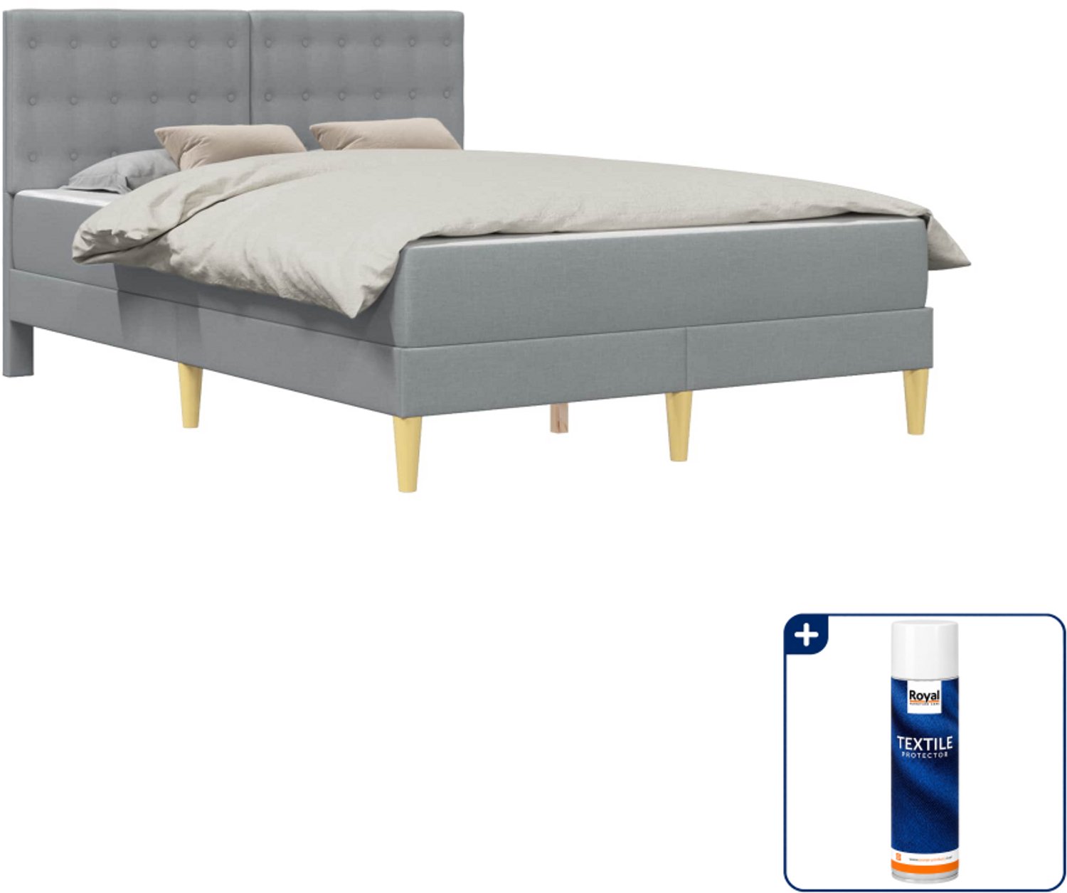 vidaXL Bedframe met matras - Small double 140 x 200 cm - Lichtgrijs - Inclusief textielbeschermer 500 ml