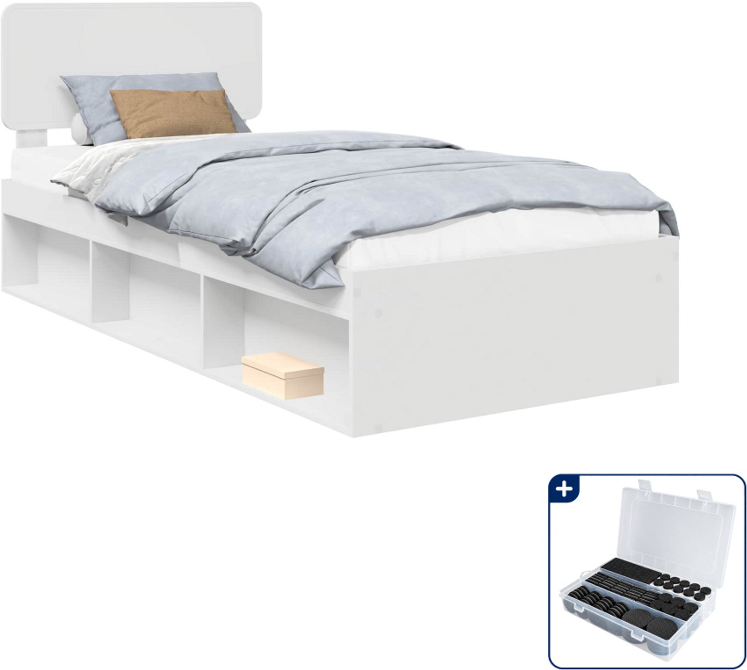vidaXL bedframe met hoofdeinde - 90 x 190 cm - wit - Inclusief antikrasvilt 177-delig