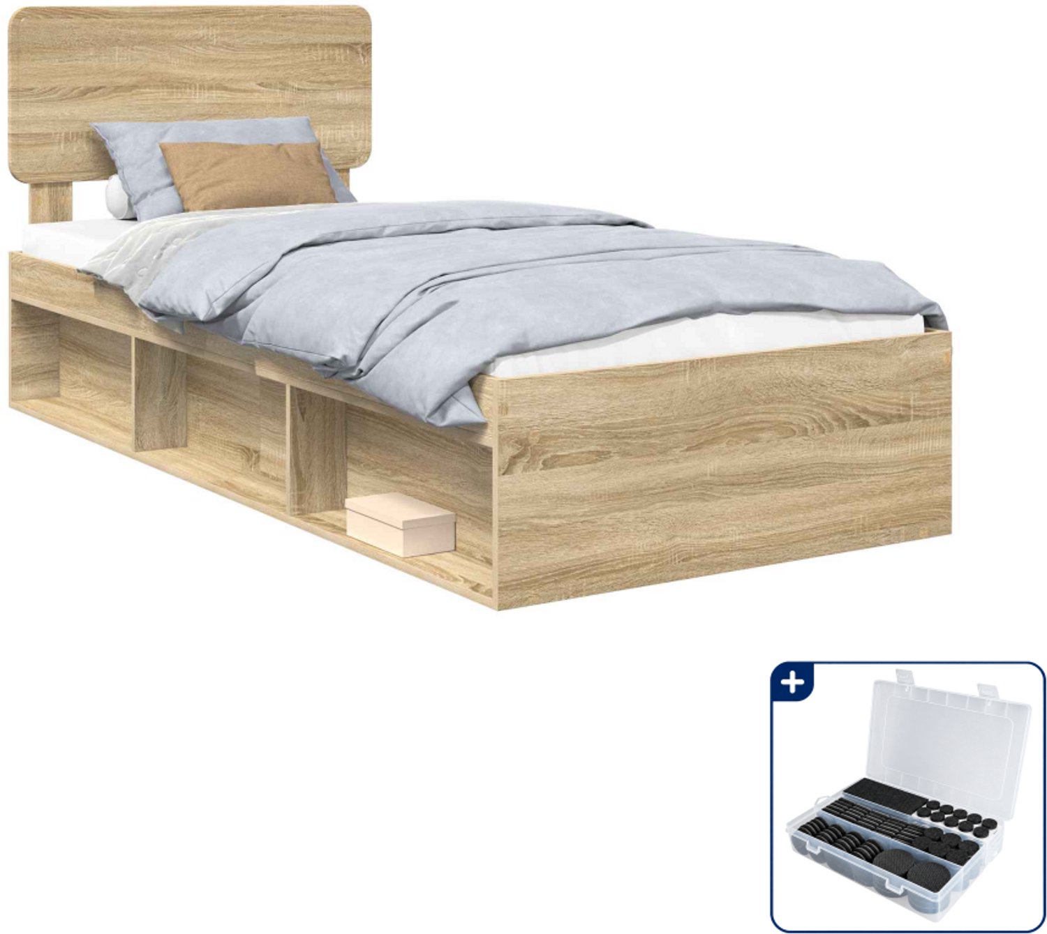 vidaXL Bedframe - 100 x 200 cm - sonoma eiken - Inclusief antikrasvilt 177-delig Wit