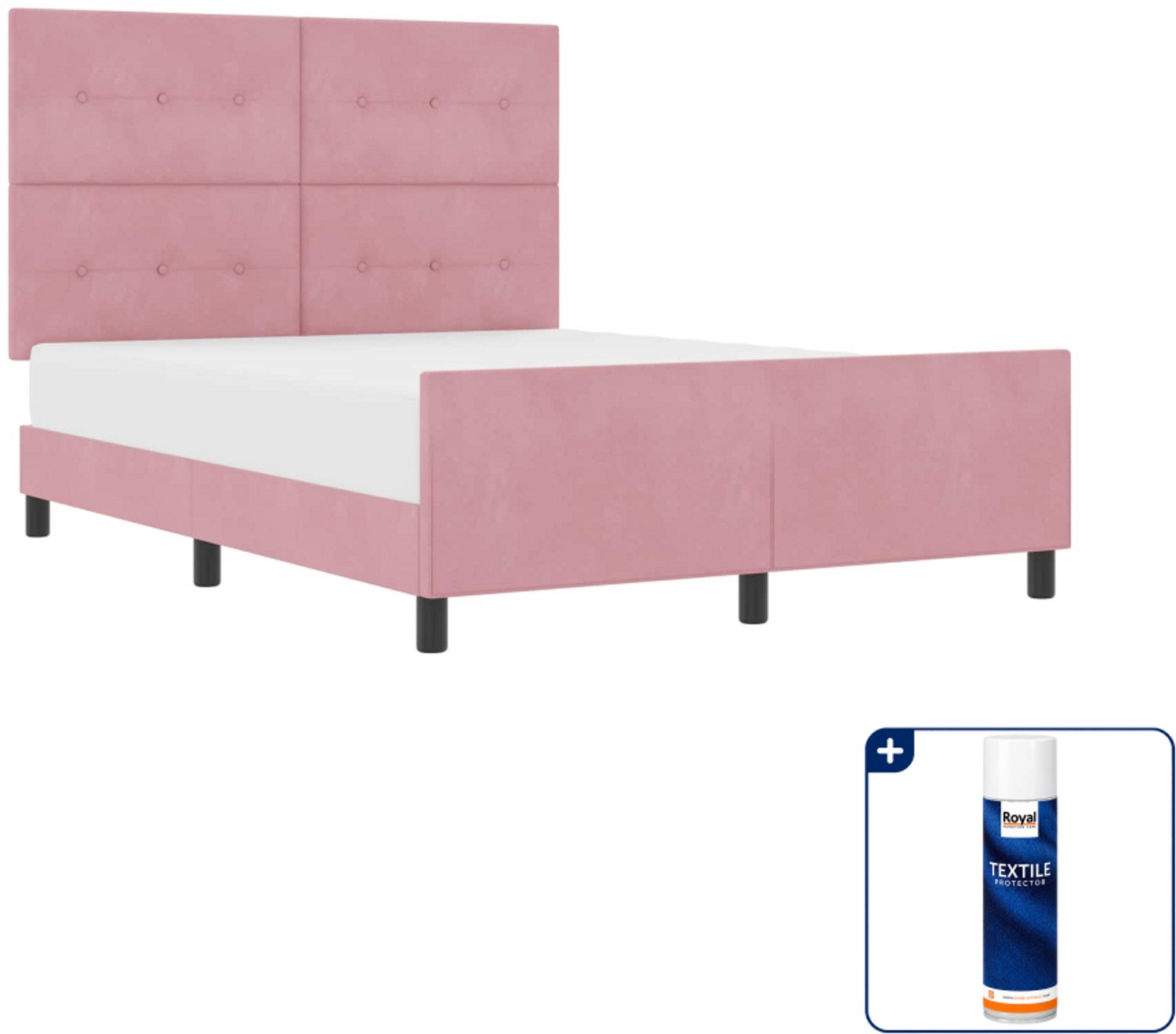 vidaXL boxspringbed Queensize - 160 x 200 cm - fluweel - roze - Inclusief textielbeschermer 500 ml Grijs