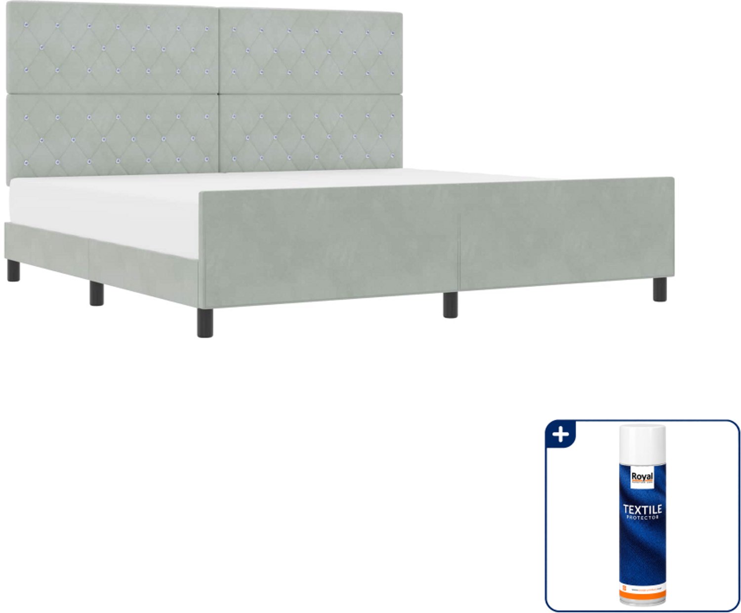vidaXL Boxspringbed - Super kingsize - 200 x 200 cm - lichtgrijs - Inclusief textielbeschermer 500 ml
