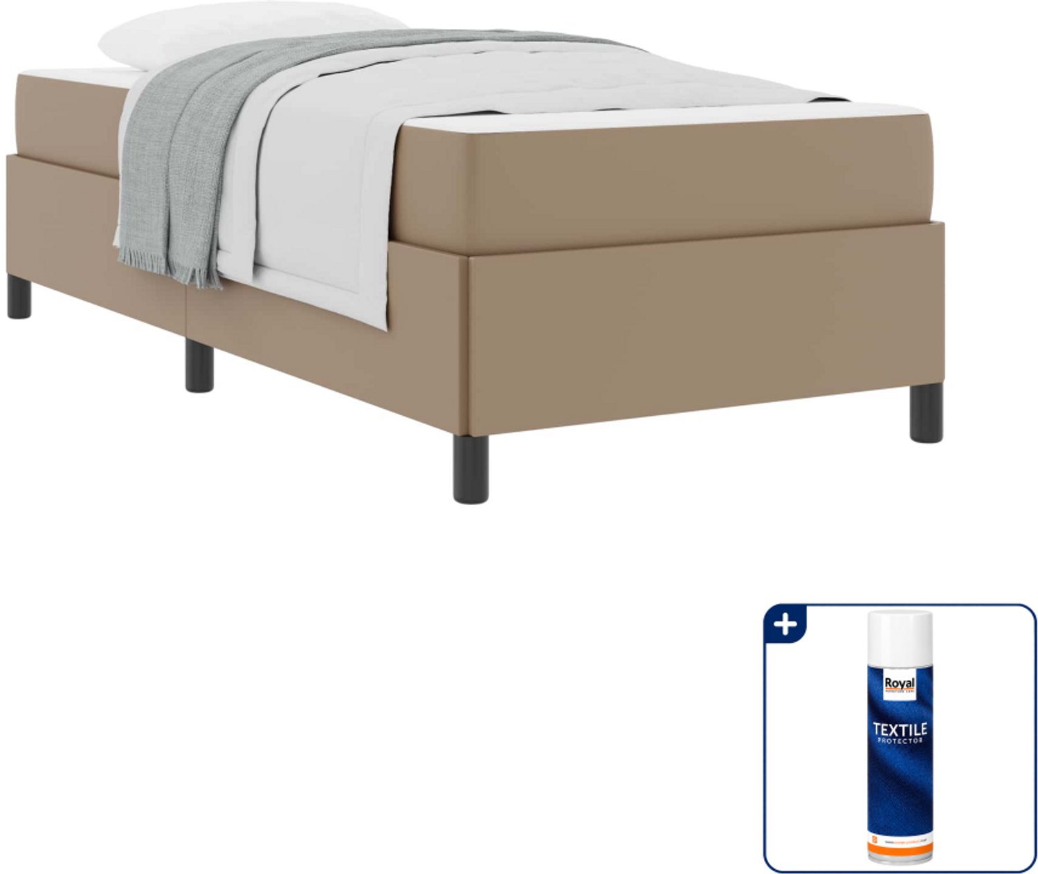 vidaXL bedframe met matras - 90 x 190 cm - stof - cappuccino - Inclusief textielbeschermer 500 ml Grijs
