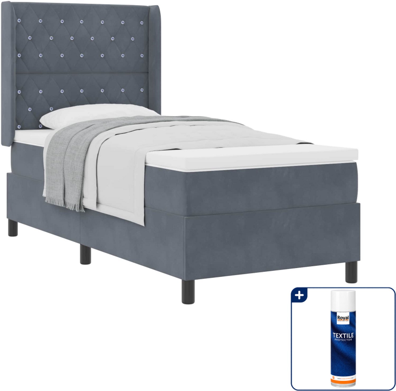 vidaXL boxspringbed - 100 x 200 cm - fluweel - donkergrijs - Inclusief textielbeschermer 500 ml