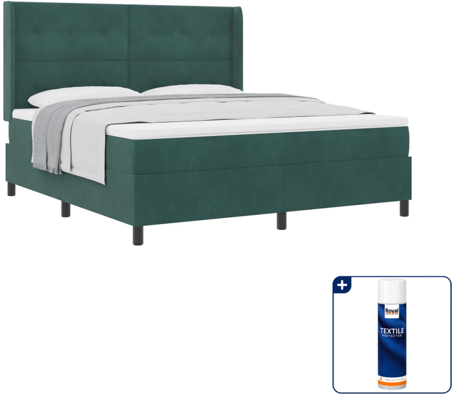vidaXL Boxspringbed Kingsize - 180 x 200 cm - donkergroen - Inclusief textielbeschermer 500 ml