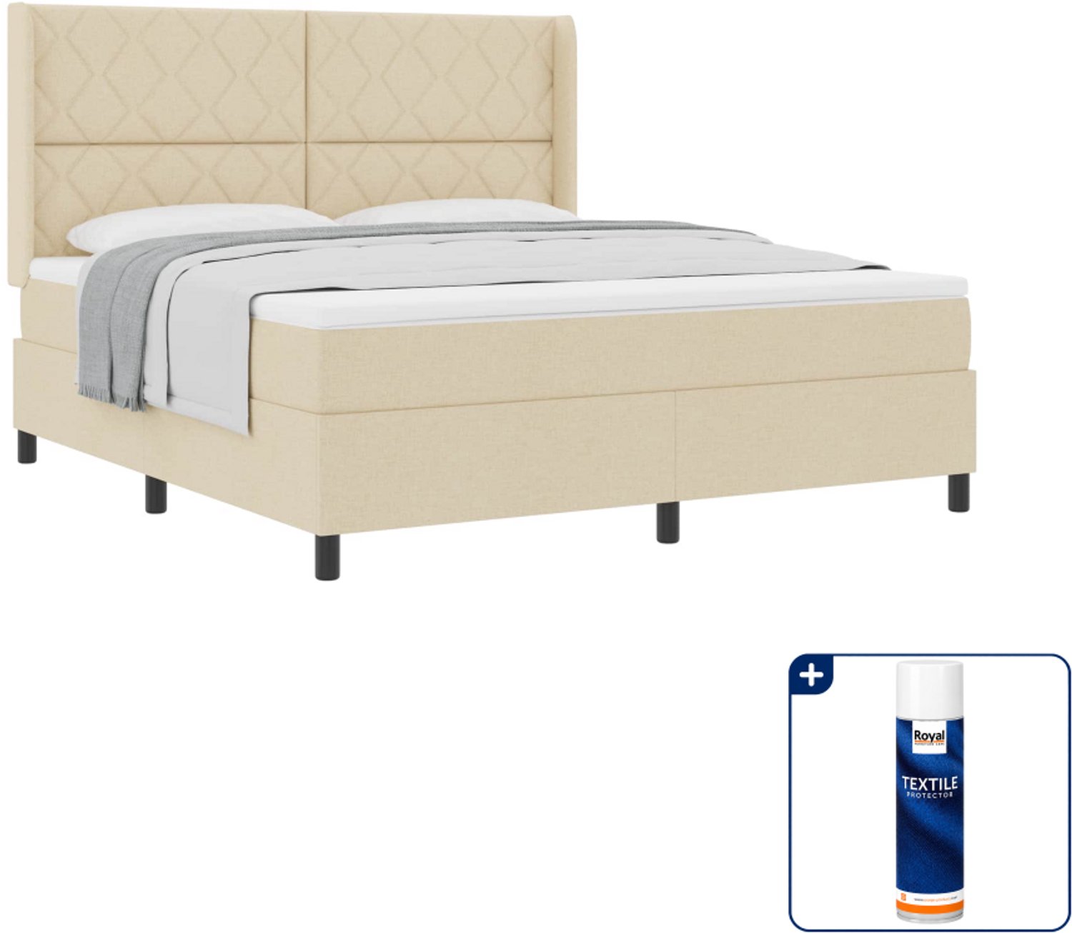 vidaXL Boxspringbed - Kingsize - 180 x 200 cm - Crème - Inclusief textielbeschermer 500 ml