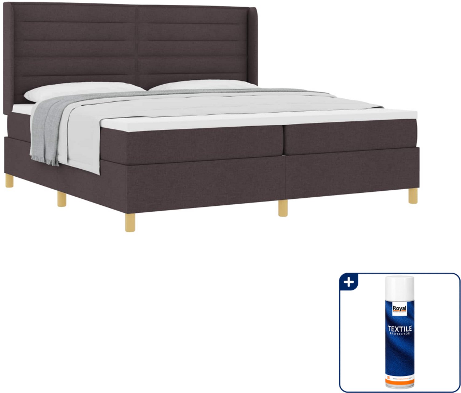 vidaXL boxspringbed met matras - 200 x 200 cm - stof - donkerbruin - Inclusief textielbeschermer 500 ml