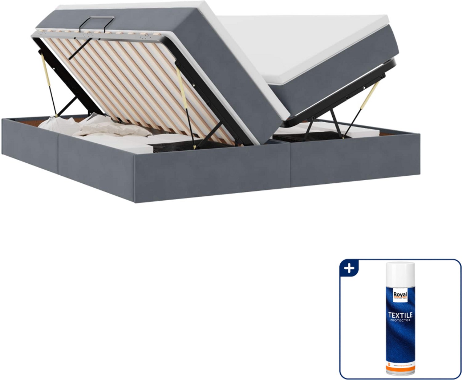 vidaXL Kingsize opbergbed met matras - 180 x 200 cm - donkergrijs - Inclusief textielbeschermer 500 ml Blauw