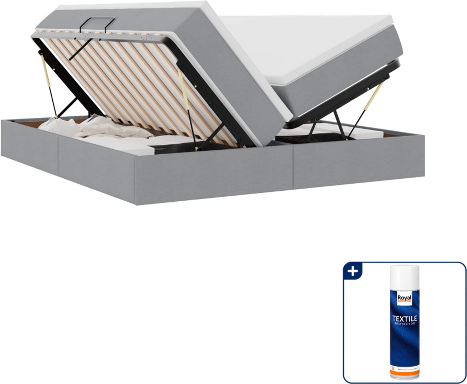 vidaXL Opbergbed met matras - 200 x 200 cm - polyester - lichtgrijs - Inclusief textielbeschermer 500 ml Crème