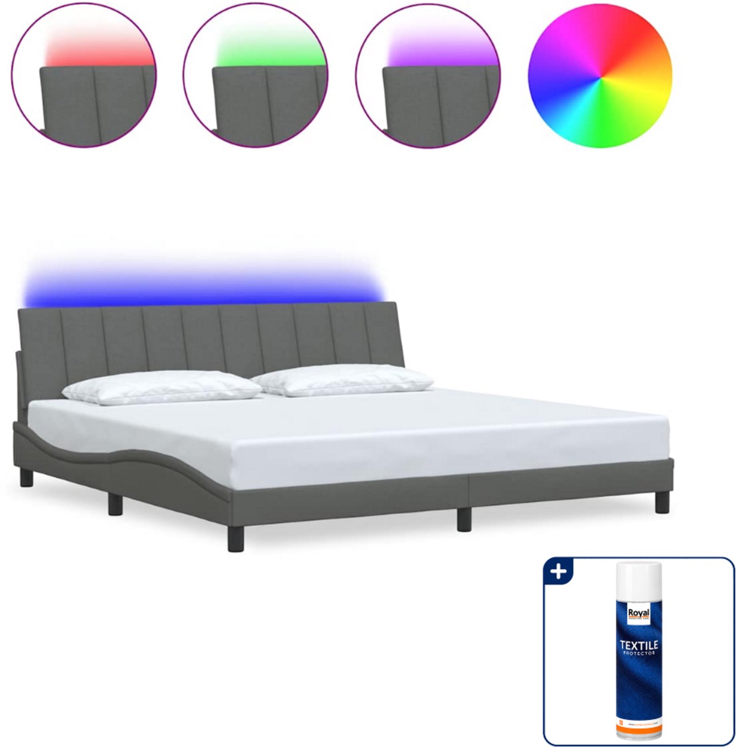 vidaXL bedframe Dover - 200 x 200 cm - stof - donkergrijs - Inclusief textielbeschermer 500 ml Bruin