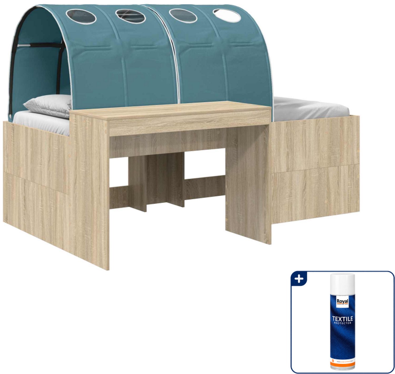 vidaXL hoogslaper met tunnel - 80 x 200 cm - sonoma eiken en lichtblauw - Inclusief textielbeschermer 500 ml Bruin