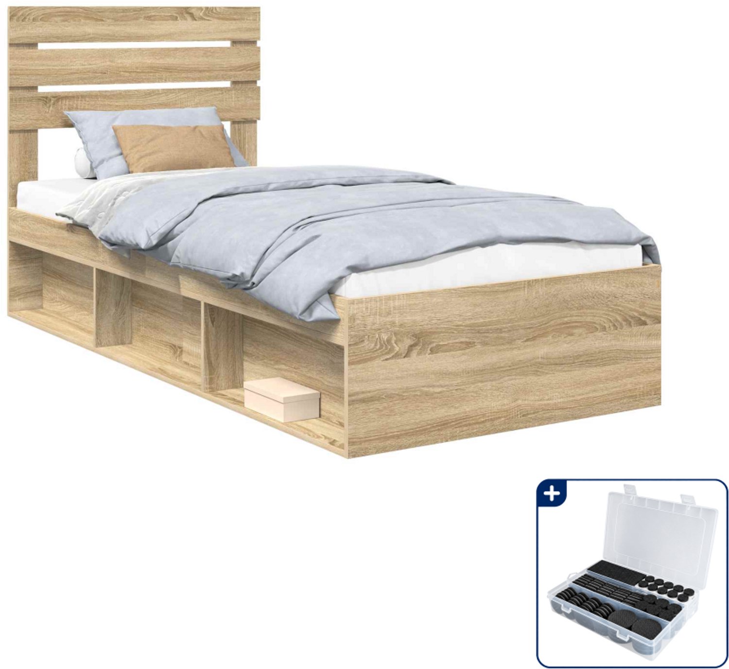 vidaXL bedframe - 90 x 190 cm - sonoma eiken - Inclusief antikrasvilt 177-delig Grijs