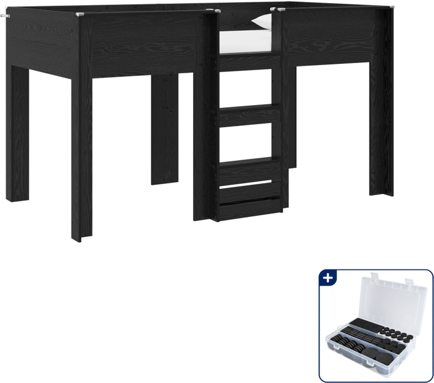 vidaXL stapelbed - 90 x 200 cm - bewerkt hout - zwart eiken - Inclusief antikrasvilt 177-delig Wit
