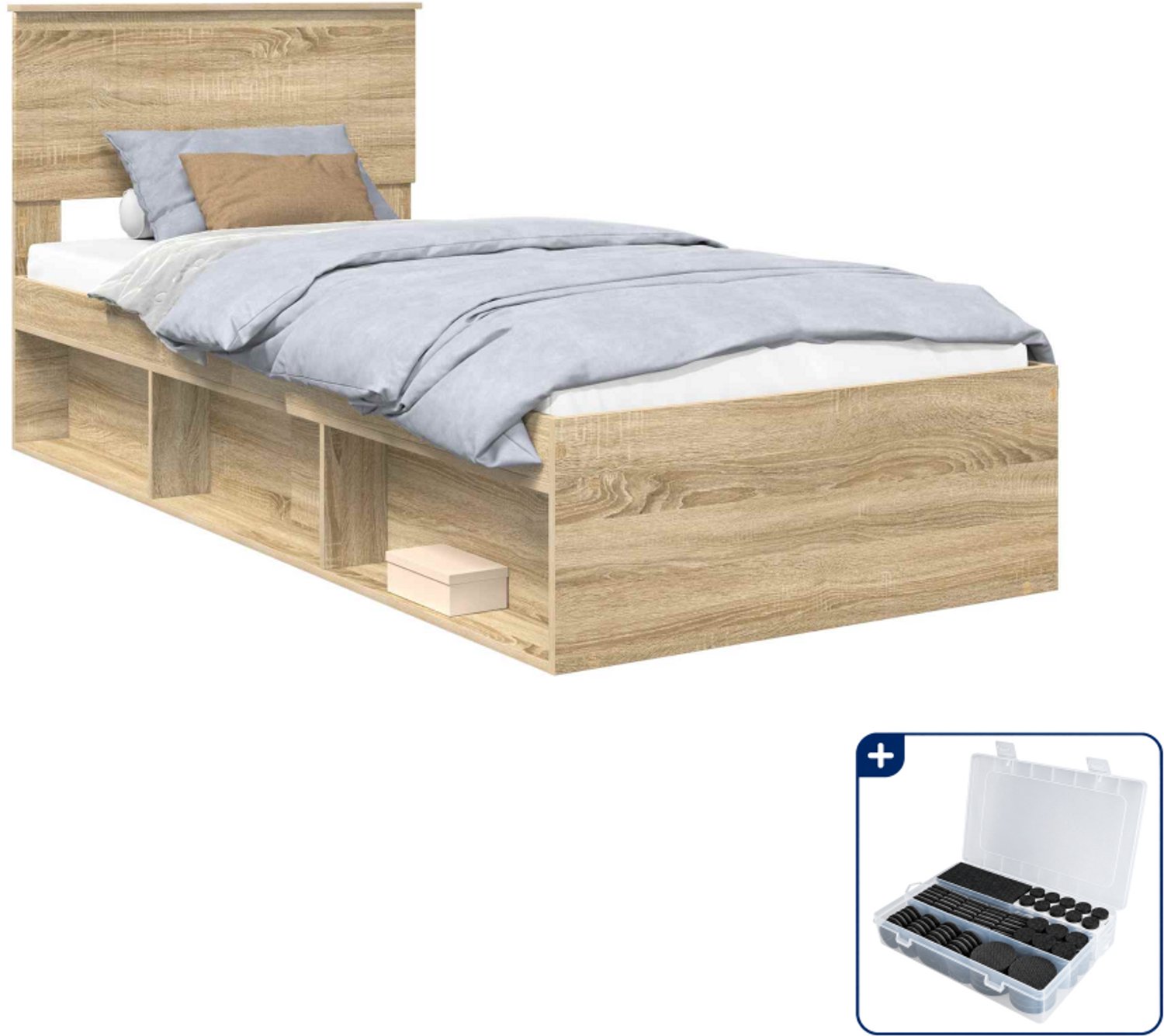 vidaXL bedframe - 90 x 190 cm - sonoma eiken - Inclusief antikrasvilt 177-delig Bruin