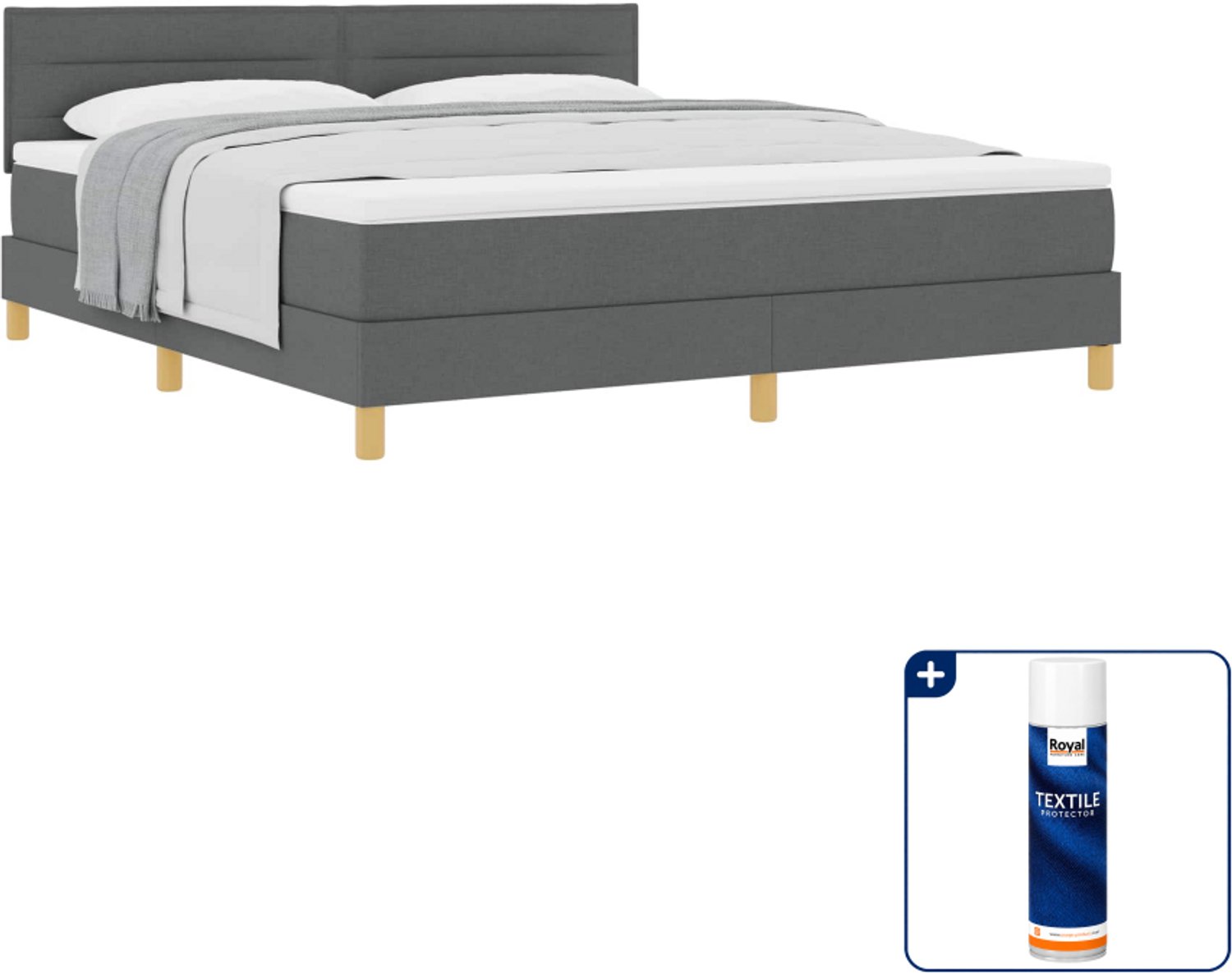 vidaXL Kingsize boxspringbed - 180 x 200 cm - donkergrijs - Inclusief textielbeschermer 500 ml
