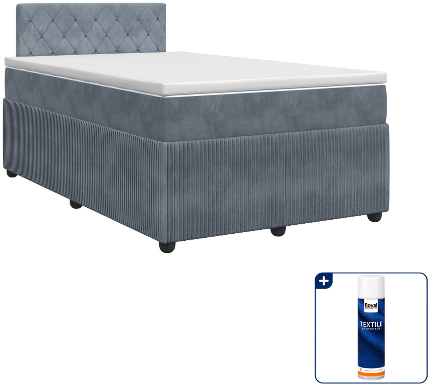 vidaXL boxspringbed met matras 120 x 200 cm - fluweel - donkergrijs - Inclusief textielbeschermer 500 ml Blauw