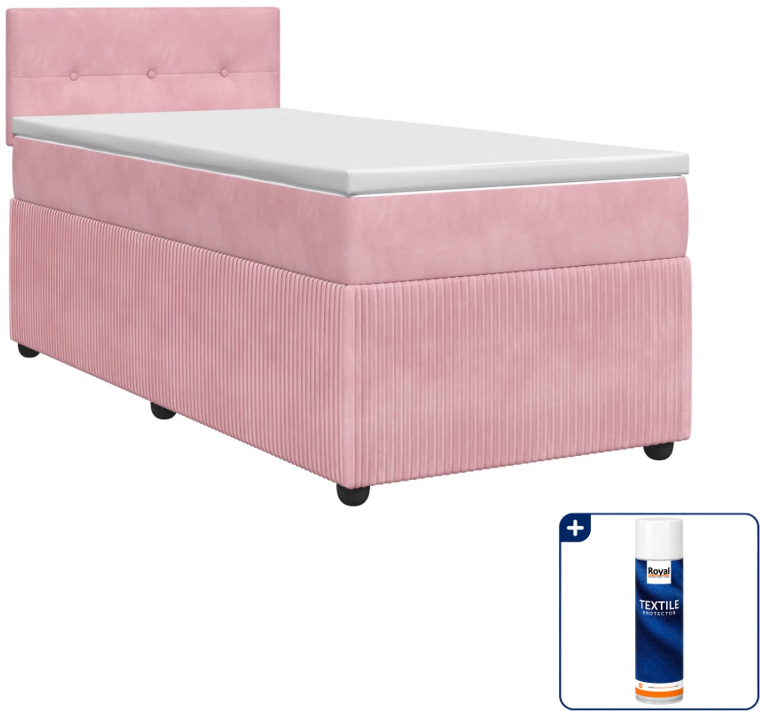 vidaXL boxspringbed met matras - 90 x 190 cm - fluweel - roze - Inclusief textielbeschermer 500 ml
