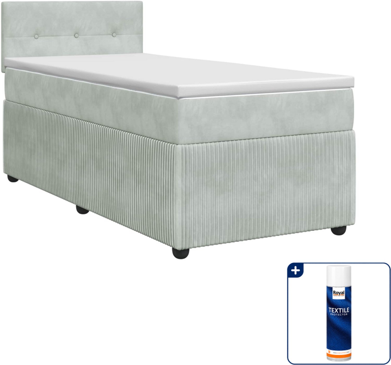 vidaXL boxspringbed met matras - 90 x 190 cm - fluweel - lichtgrijs - Inclusief textielbeschermer 500 ml Groen