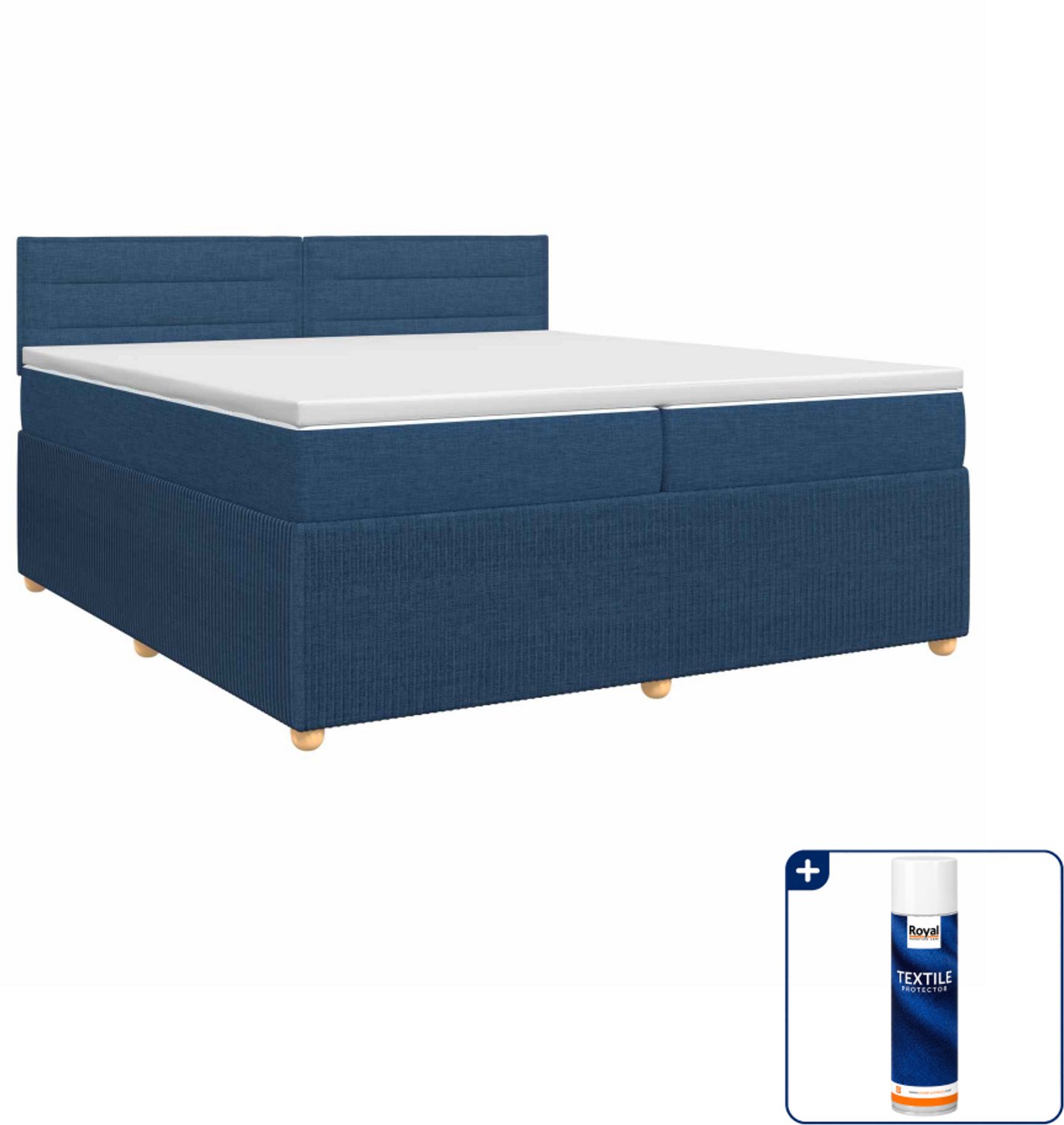 vidaXL boxspringbed - Super kingsize - 200 x 200 cm - blauw - Inclusief textielbeschermer 500 ml