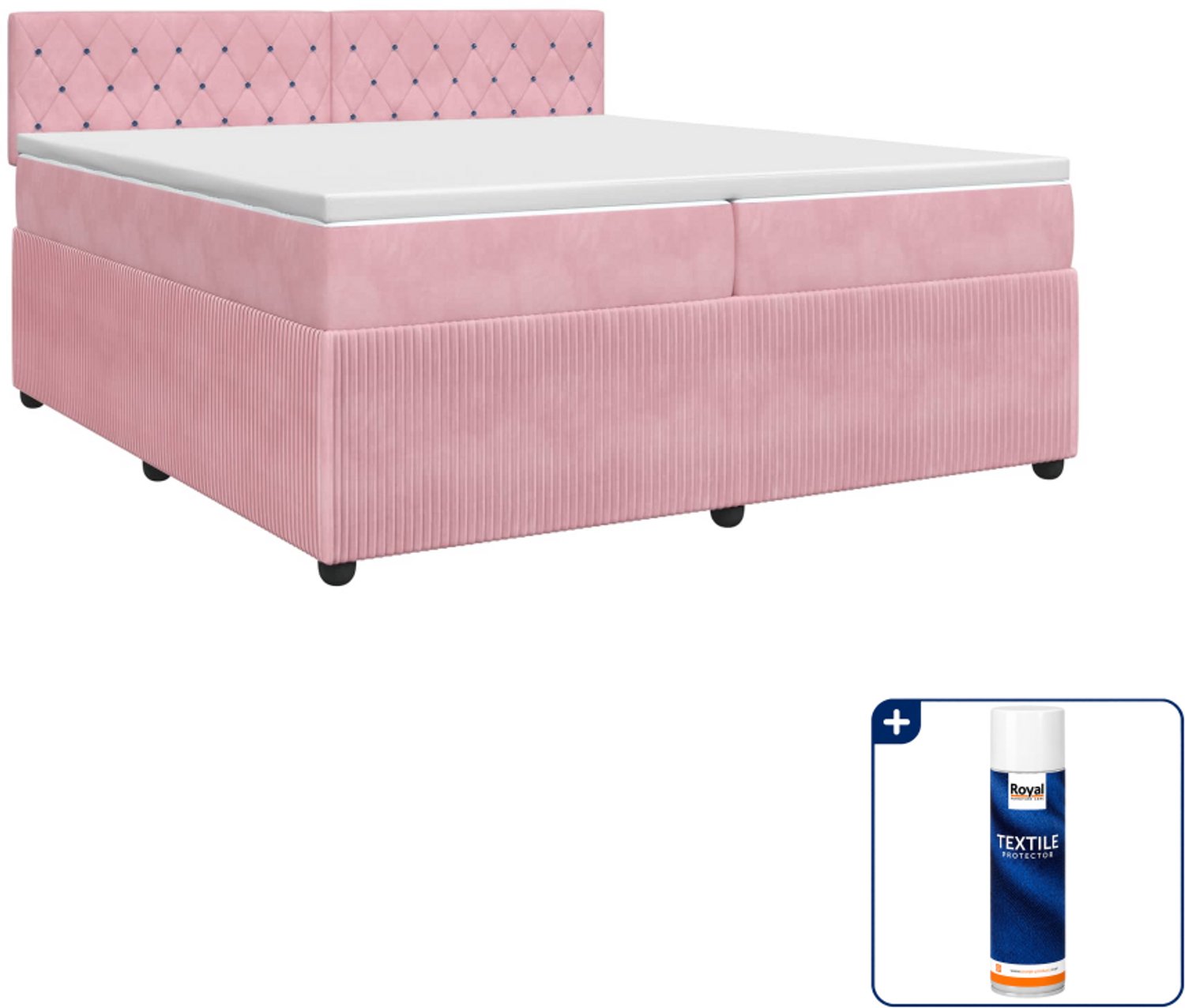 vidaXL boxspringbed met matras - 200 x 200 cm - fluweel - roze - Inclusief textielbeschermer 500 ml