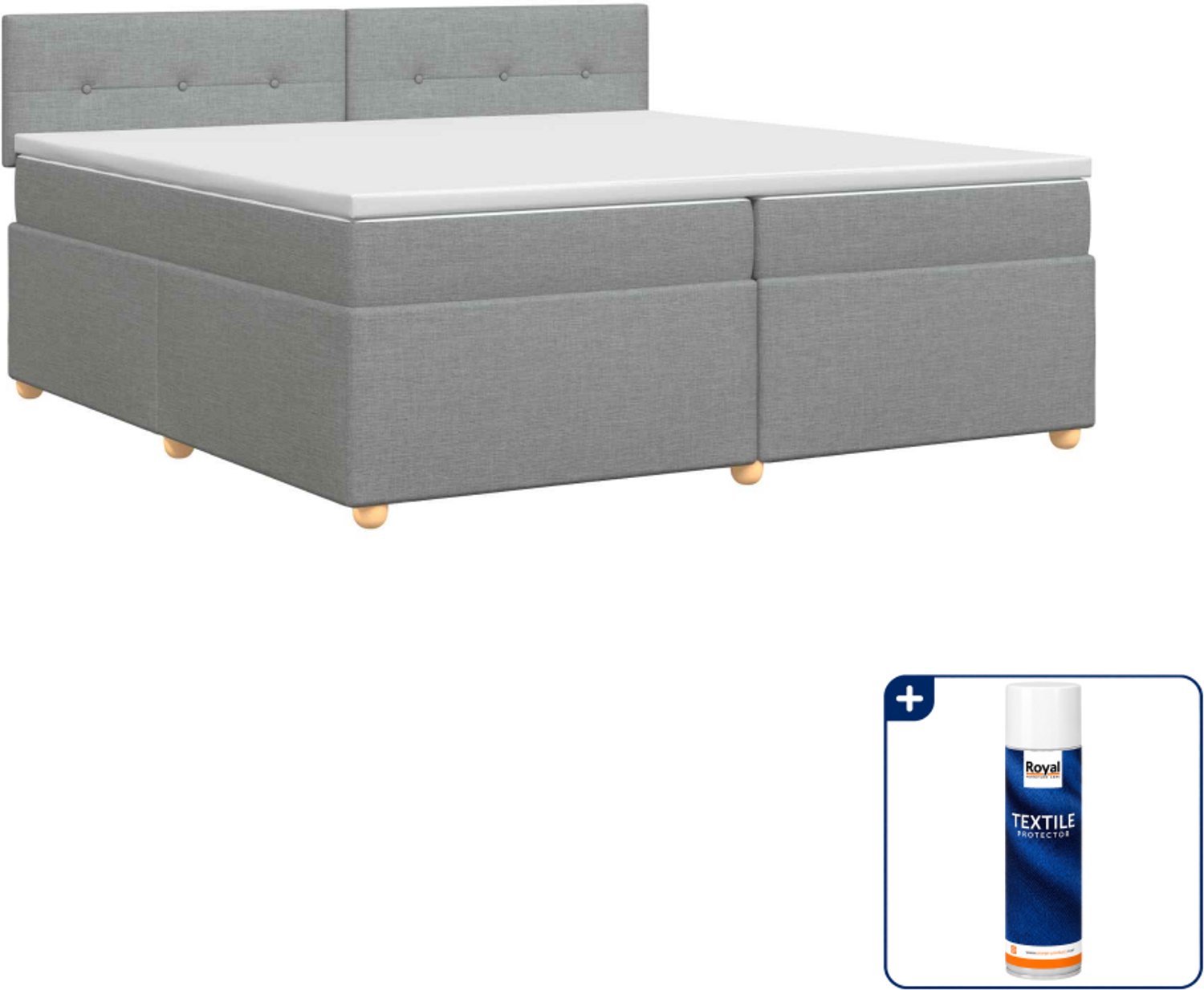 vidaXL boxspringbed - 200 x 200 cm - stof - lichtgrijs - Inclusief textielbeschermer 500 ml