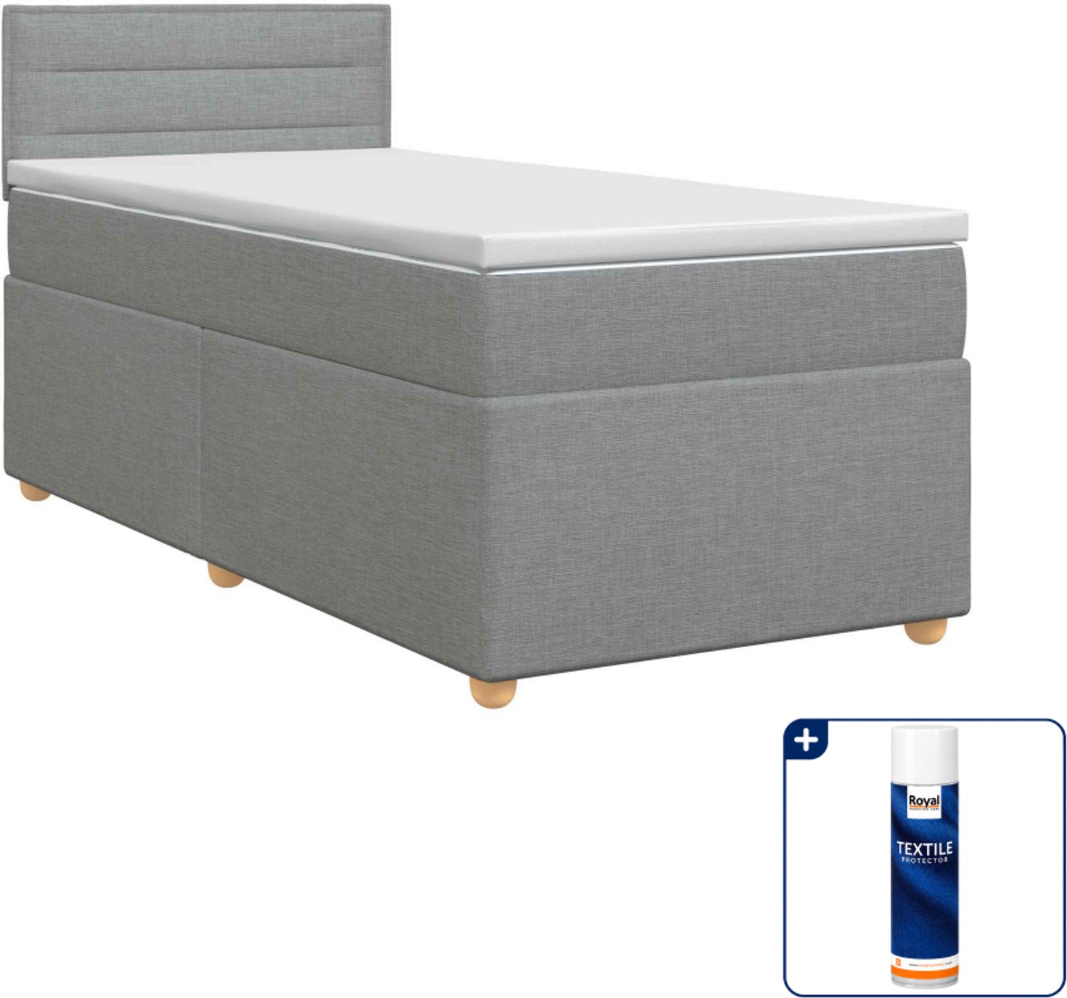 vidaXL boxspringbed met matras - 90 x 200 cm - stof - lichtgrijs - Inclusief textielbeschermer 500 ml