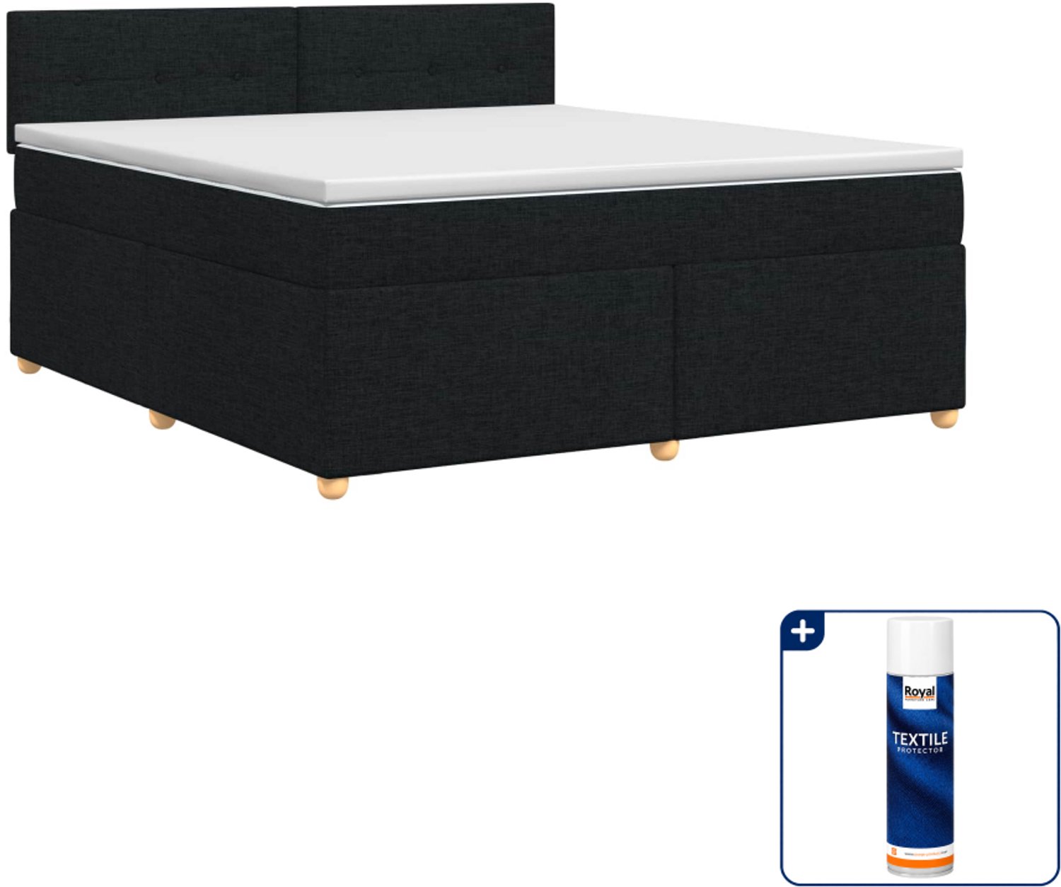 vidaXL Kingsize boxspringbed - 180 x 200 cm - zwart - Inclusief textielbeschermer 500 ml